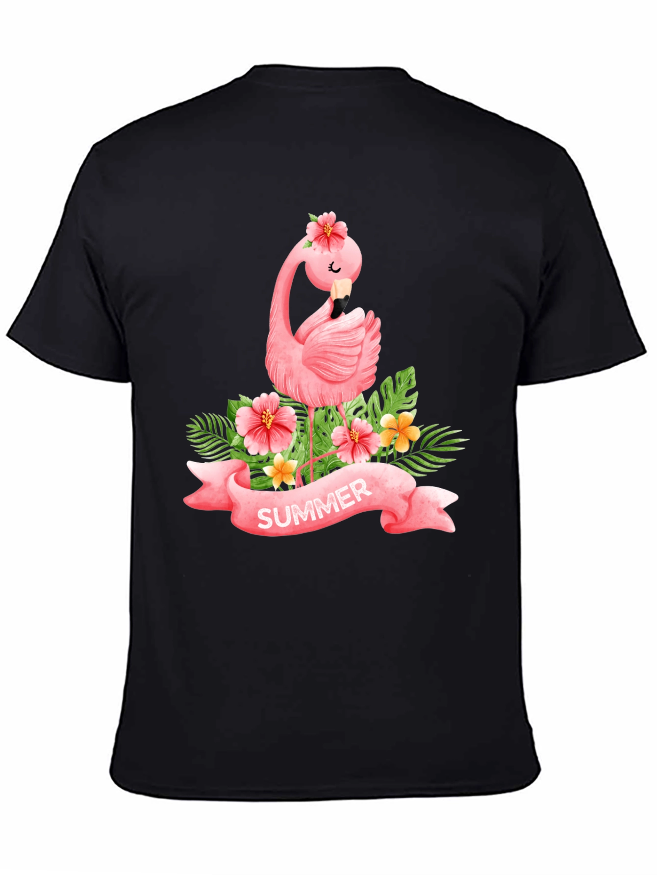 Black Summer Flamingo Black T-Shirt view 4