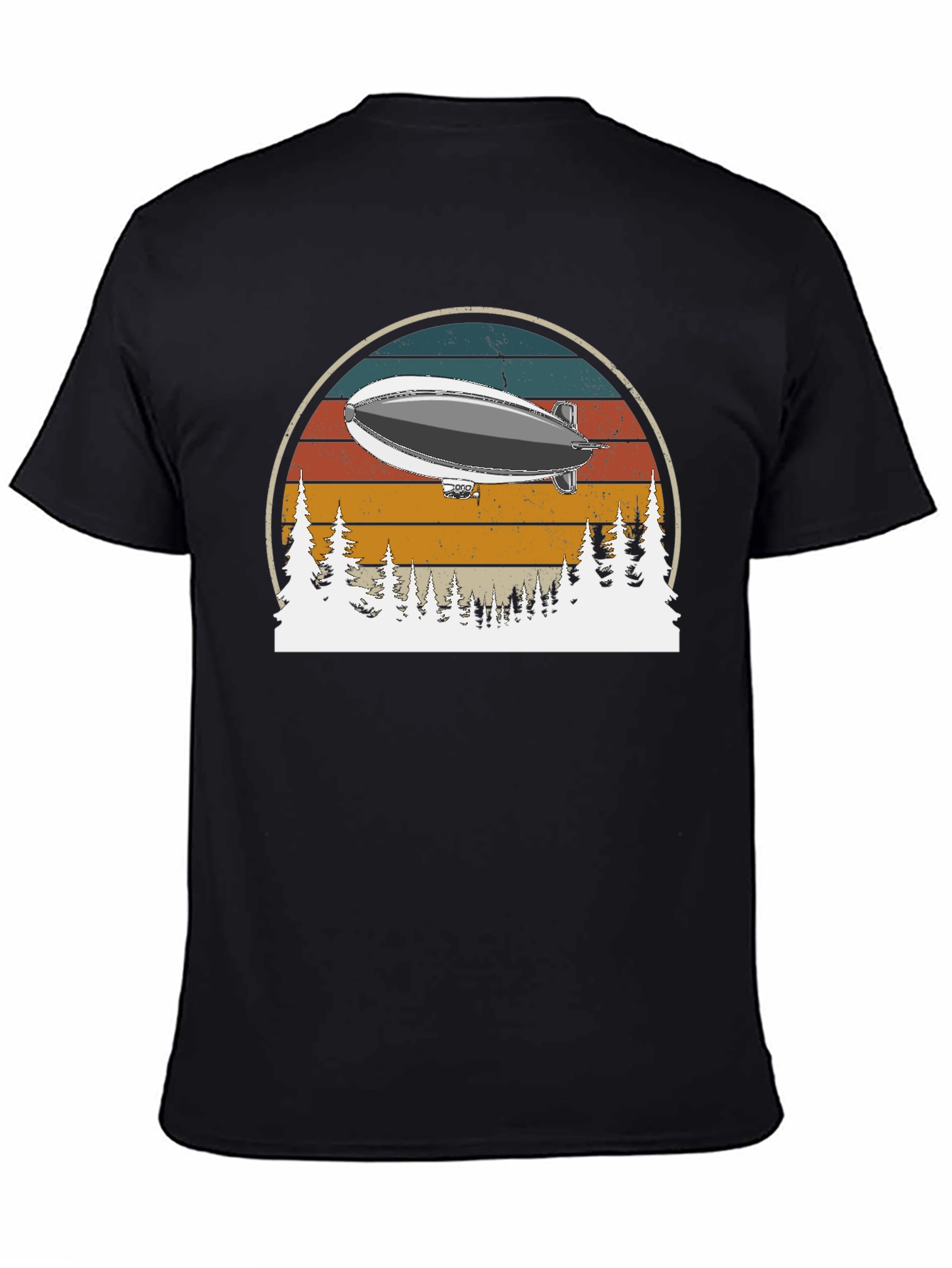 Black Vintage Airship Sunset T-Shirt view 4