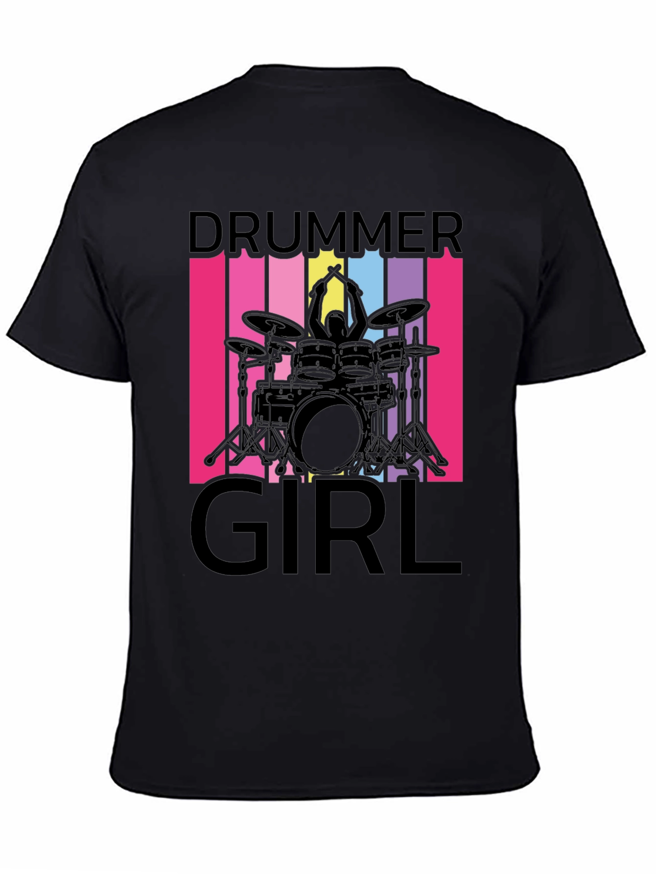 Black Drummer Girl T-Shirt - Music Lover Tee view 4
