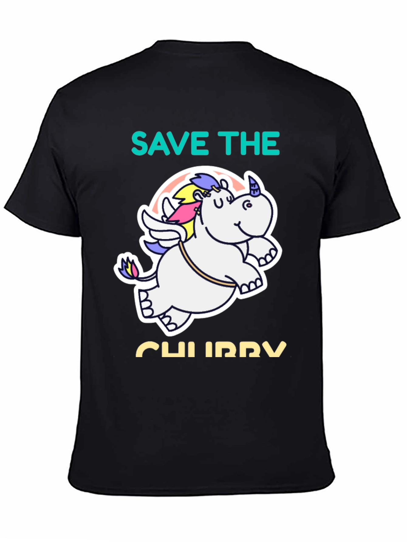 Black Save the Chubby Unicorn Black T-Shirt view 4