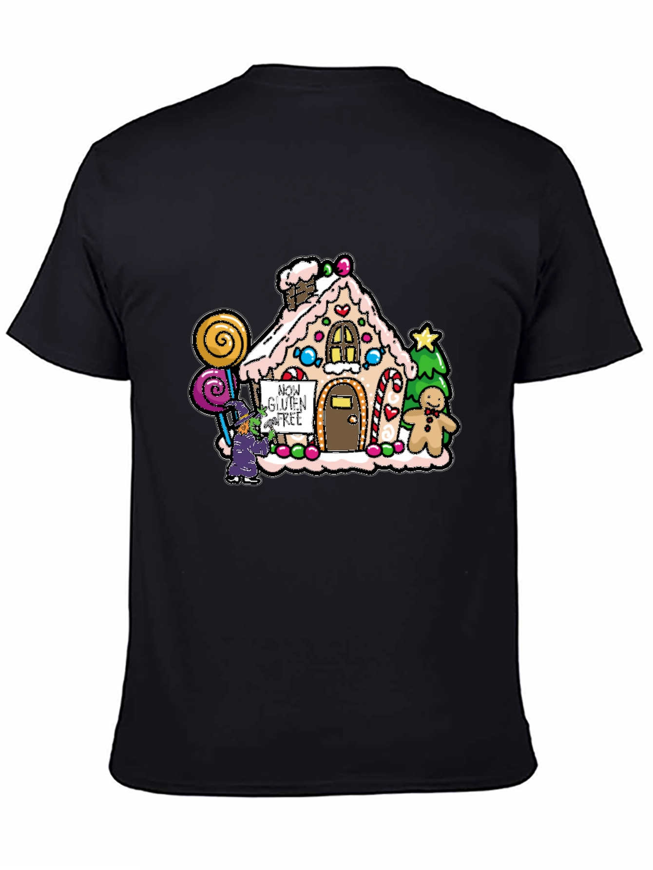 Black Gluten-Free Gingerbread House Graphic Tee view 4