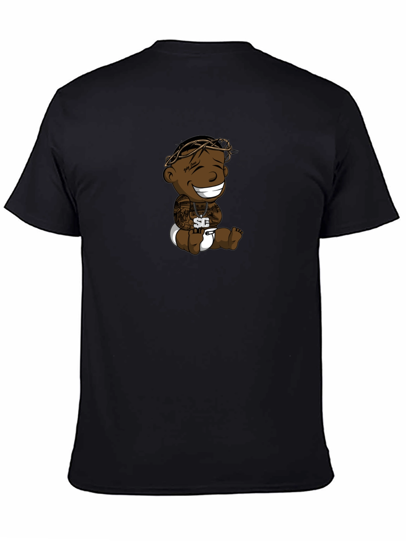 Black Baby Cartoon Graphic Black T-Shirt view 4