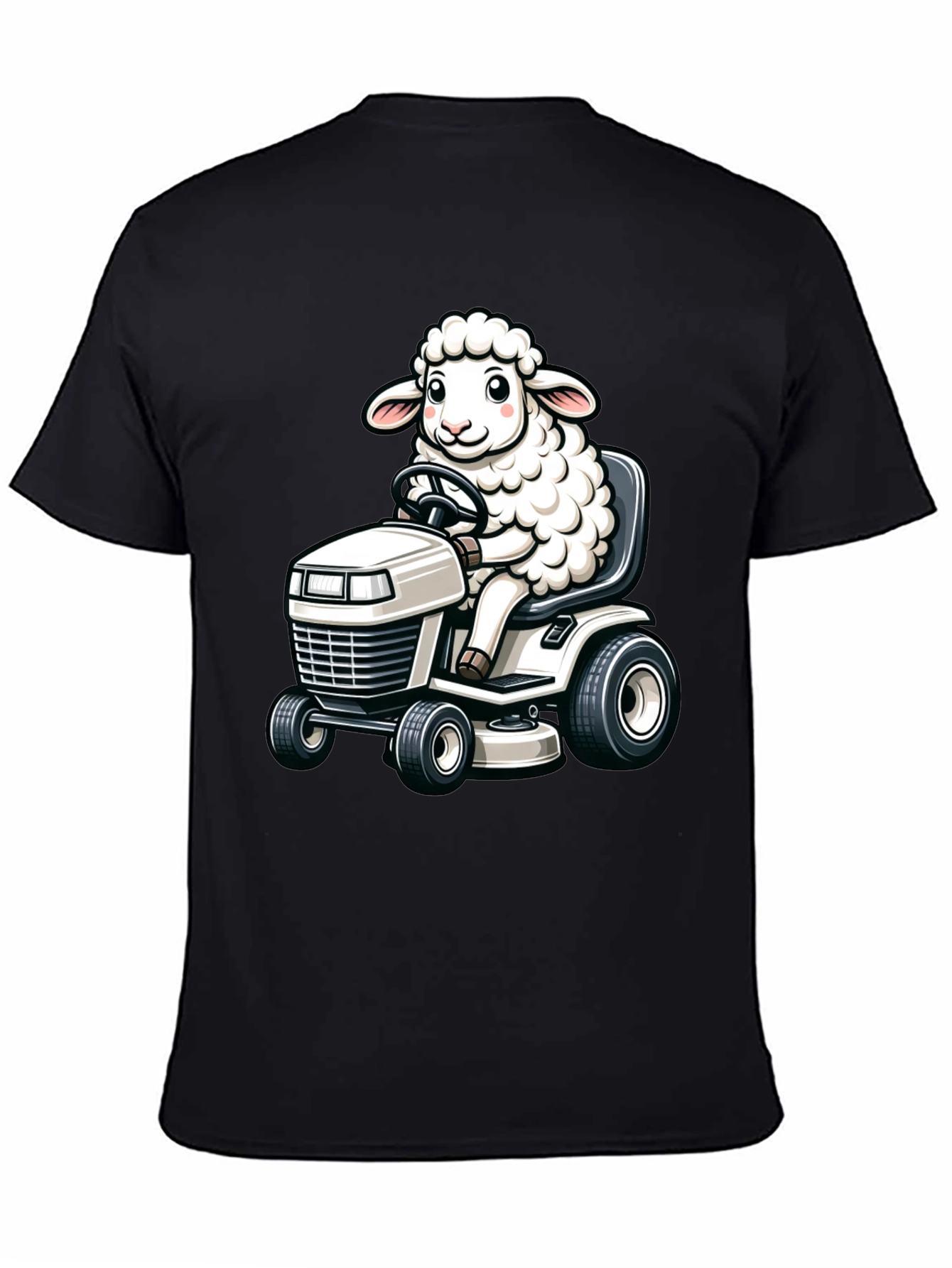 Black Sheep on Lawn Mower T-Shirt - Black view 4