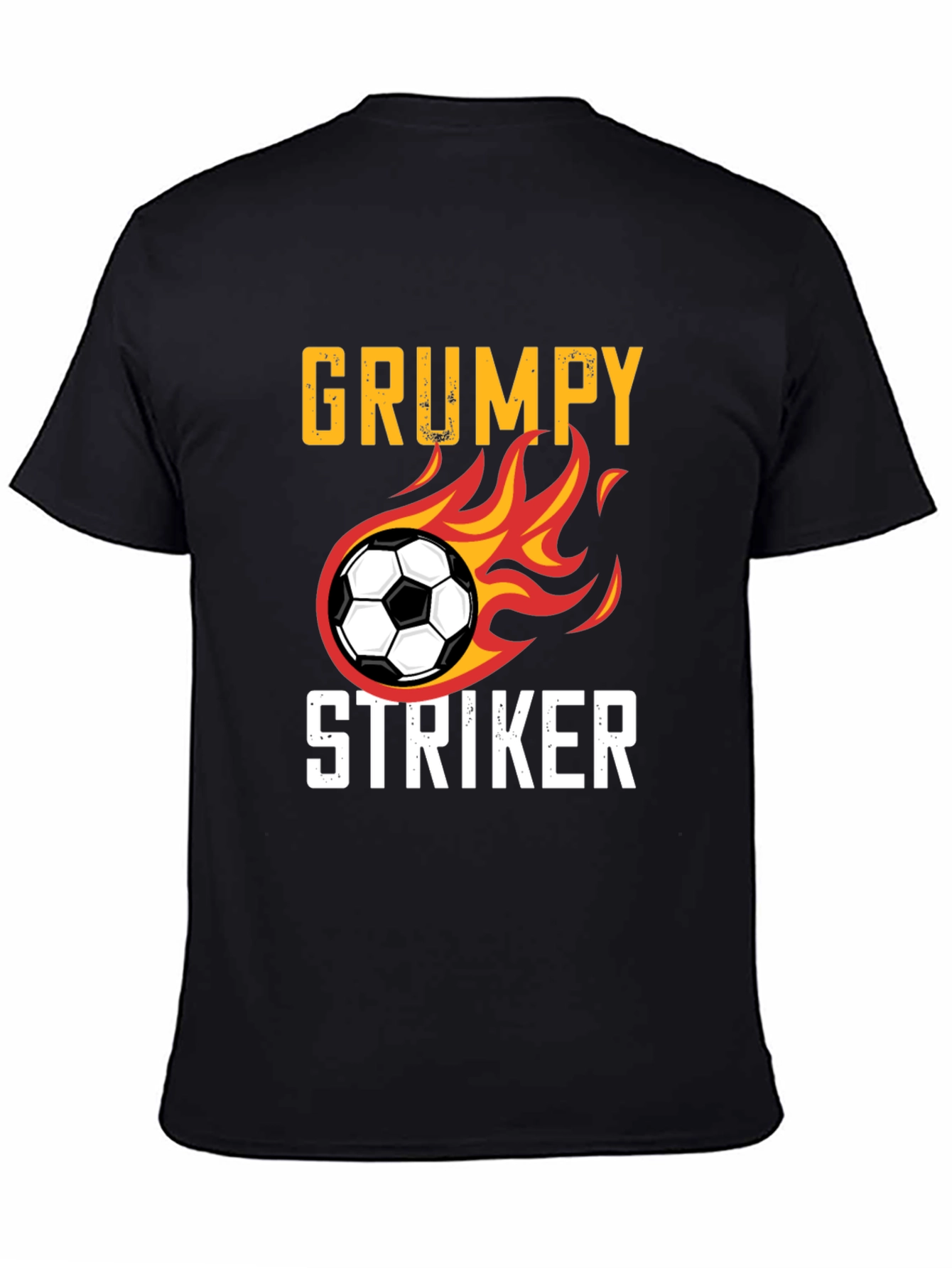 Black Grumpy Striker Soccer T-Shirt - Funny Sportswear view 4