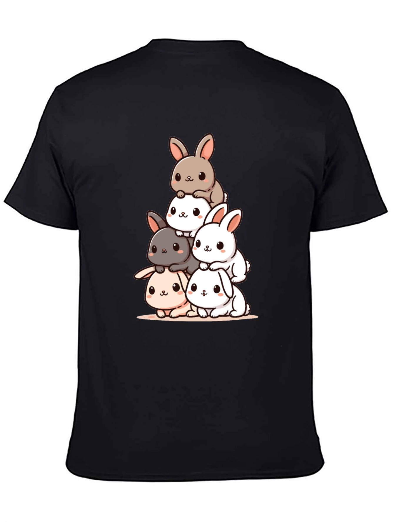 Cute Bunny Stack Graphic Tee - Black Cotton Blend - 4