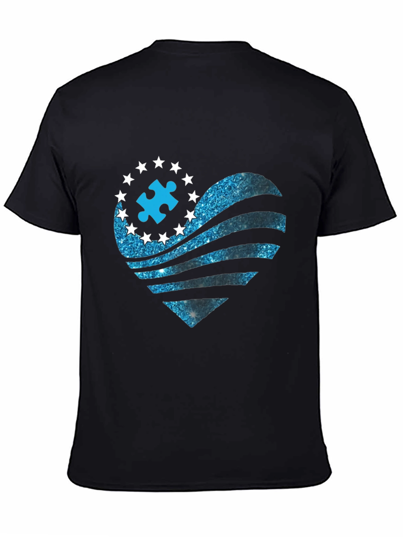 Black Autism Awareness Heart T-Shirt view 4