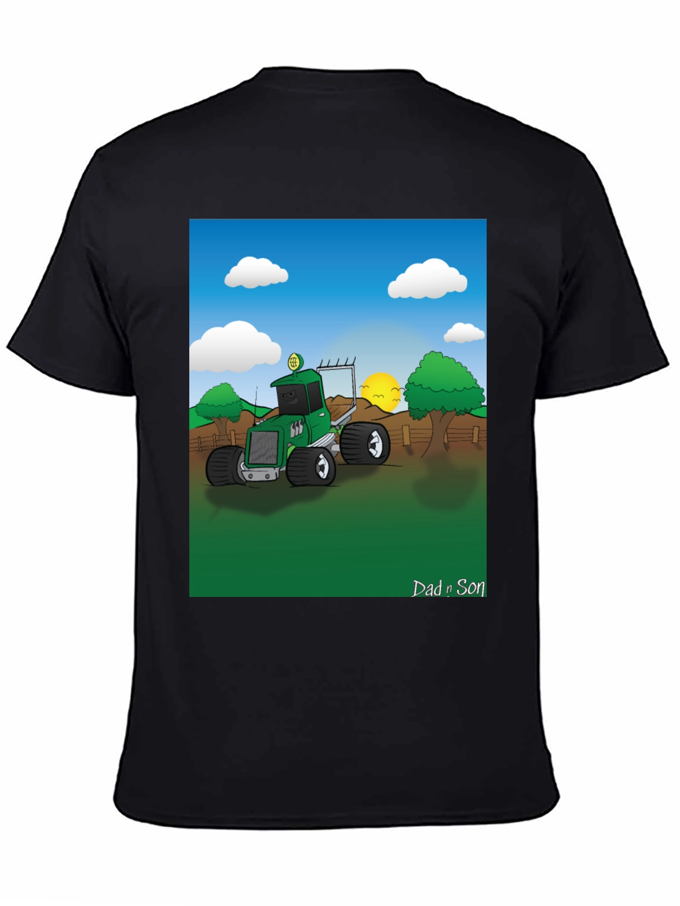 Black Dad n Son Cartoon Tractor Graphic T-Shirt view 4