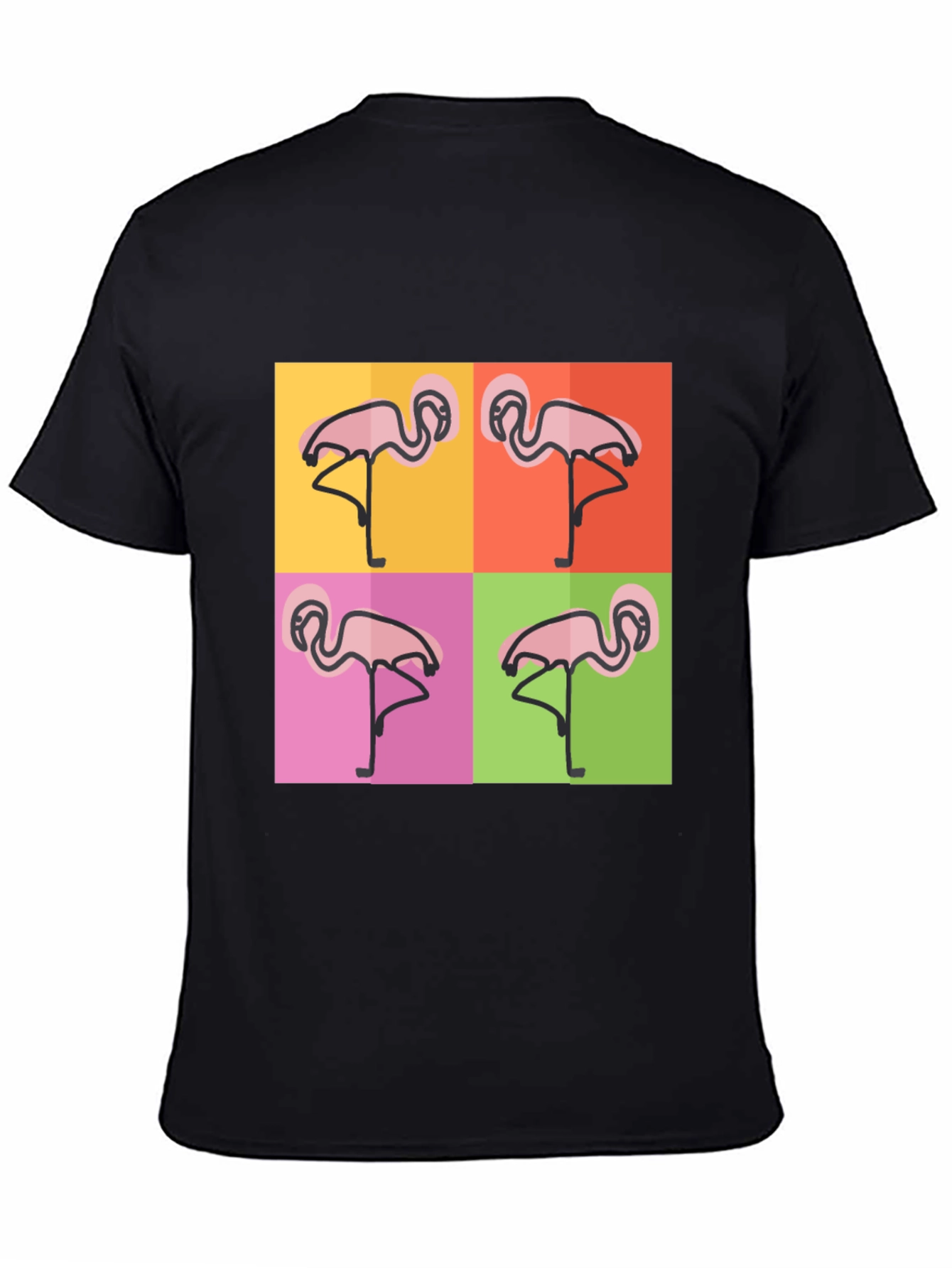 Black Funky Flamingo Pop Art Black T-Shirt view 4
