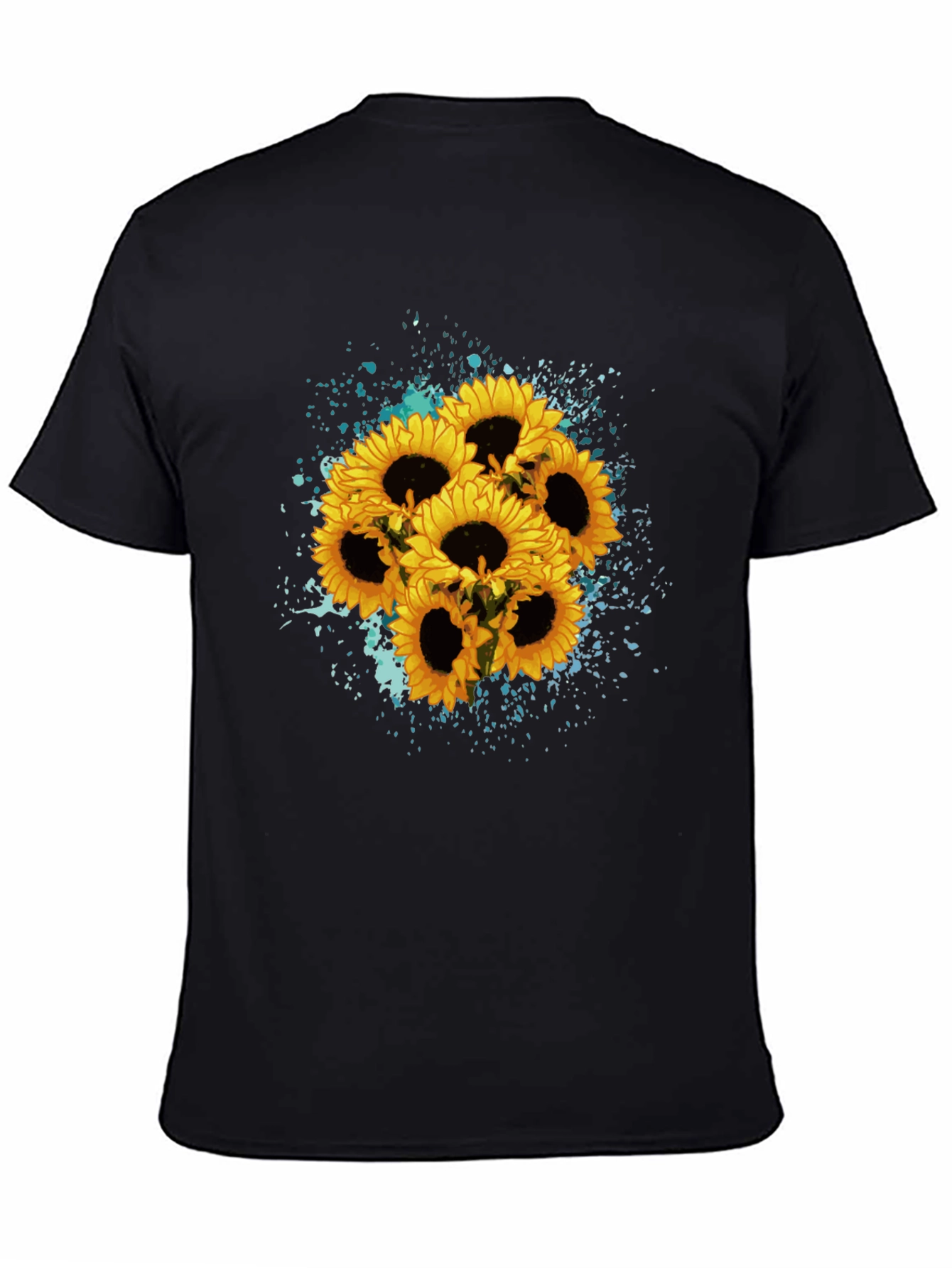 Black Sunflower Splash Black T-Shirt - Floral Graphic Tee view 4