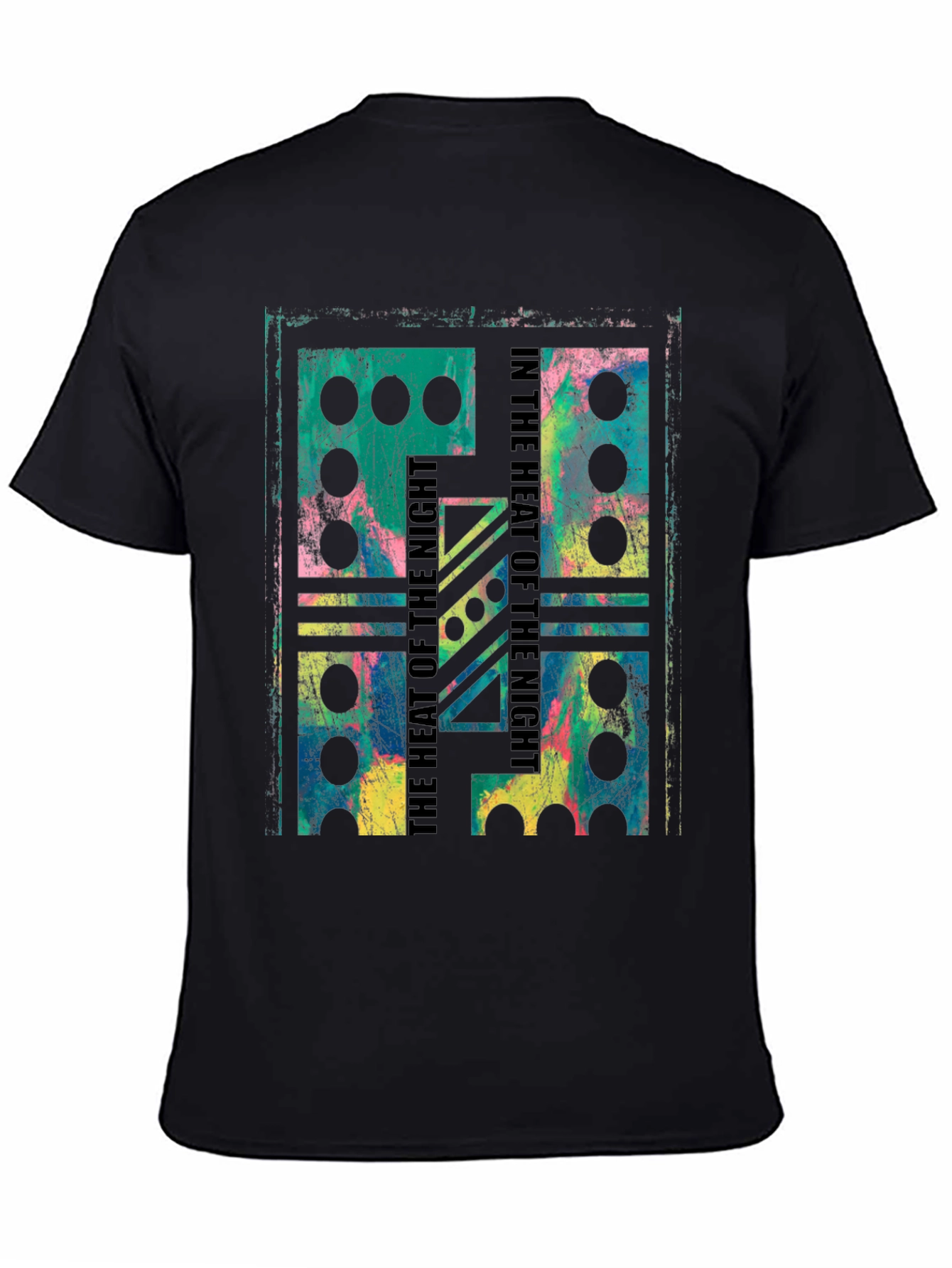 Black Abstract Domino T-Shirt - Heat of the Night Design view 4