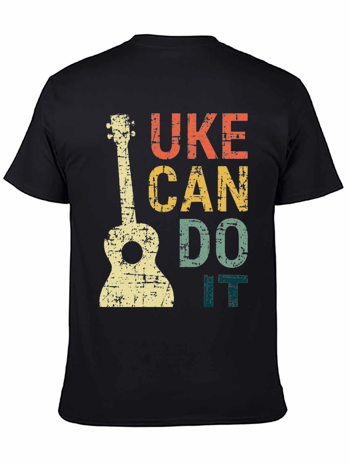 Black Uke Can Do It T-Shirt - Retro Ukulele Graphic Tee view 4