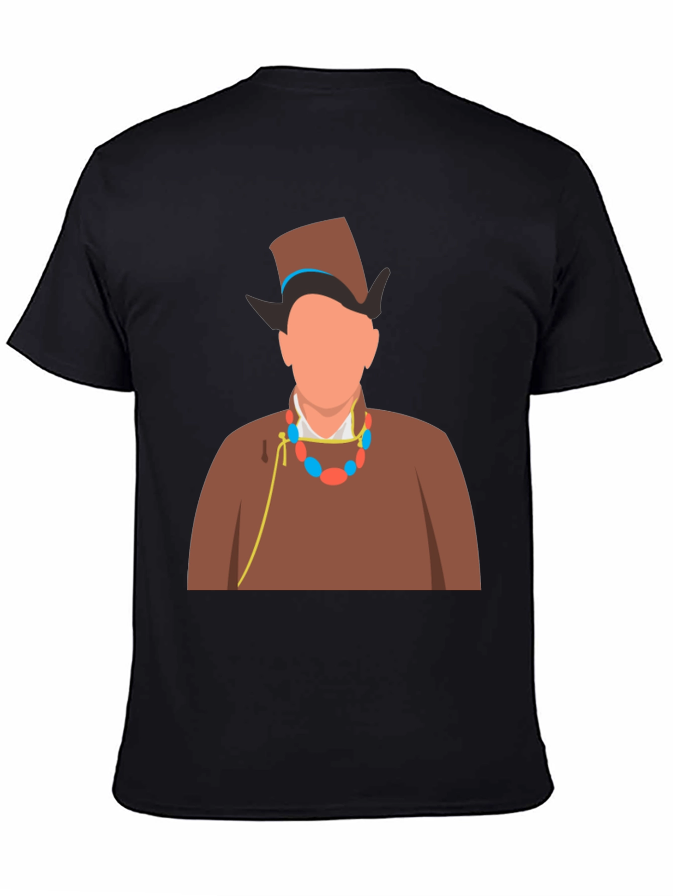 Black Stylish Graphic Tee: Man in Traditional Outfit view 4