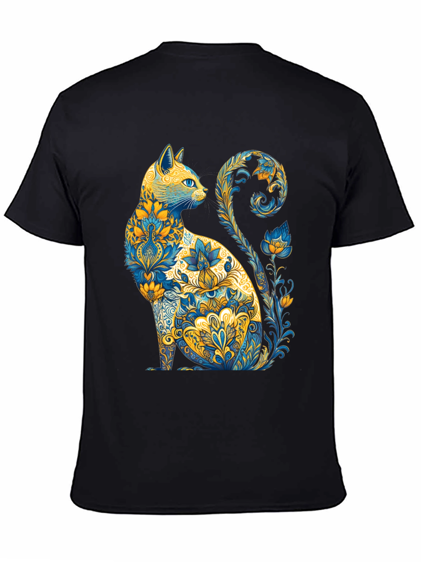 Black Floral Cat Graphic T-Shirt - Unique Design view 4