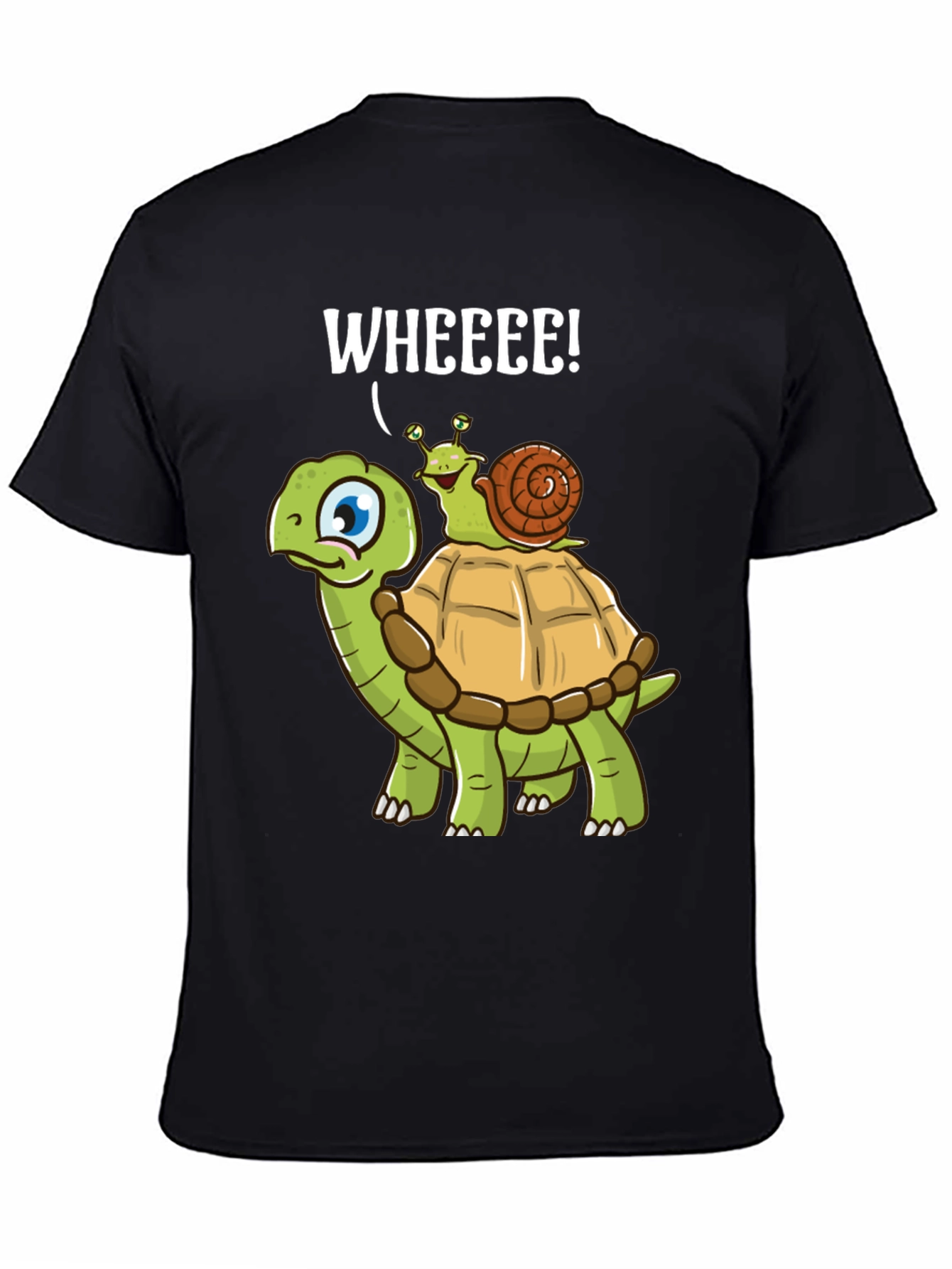 Black Funny Turtle Snail Wheee! Graphic T-Shirt view 4