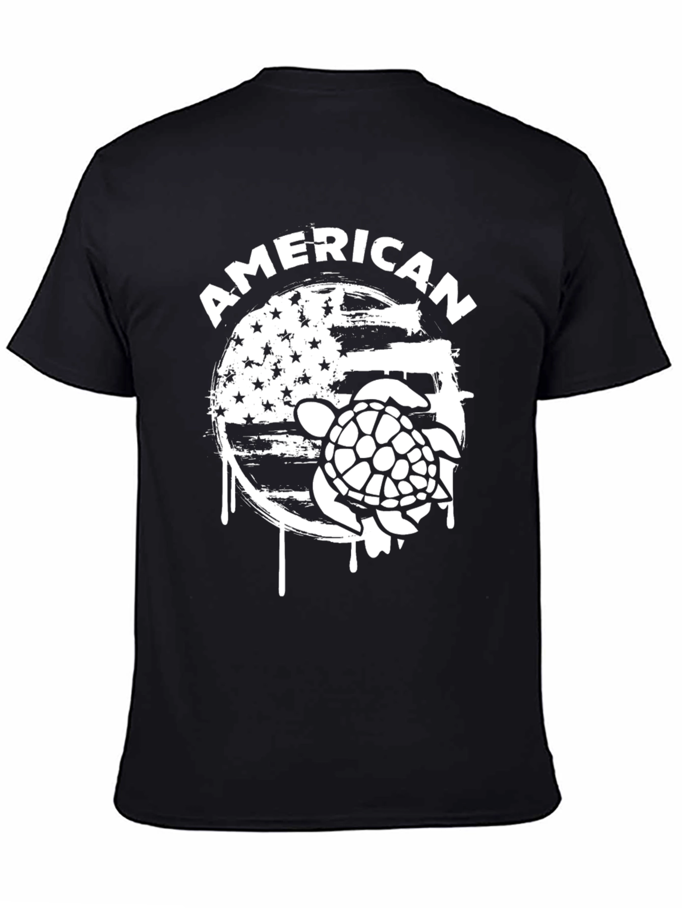 Black American Turtle Graphic Print Crew Neck T-Shirt view 4