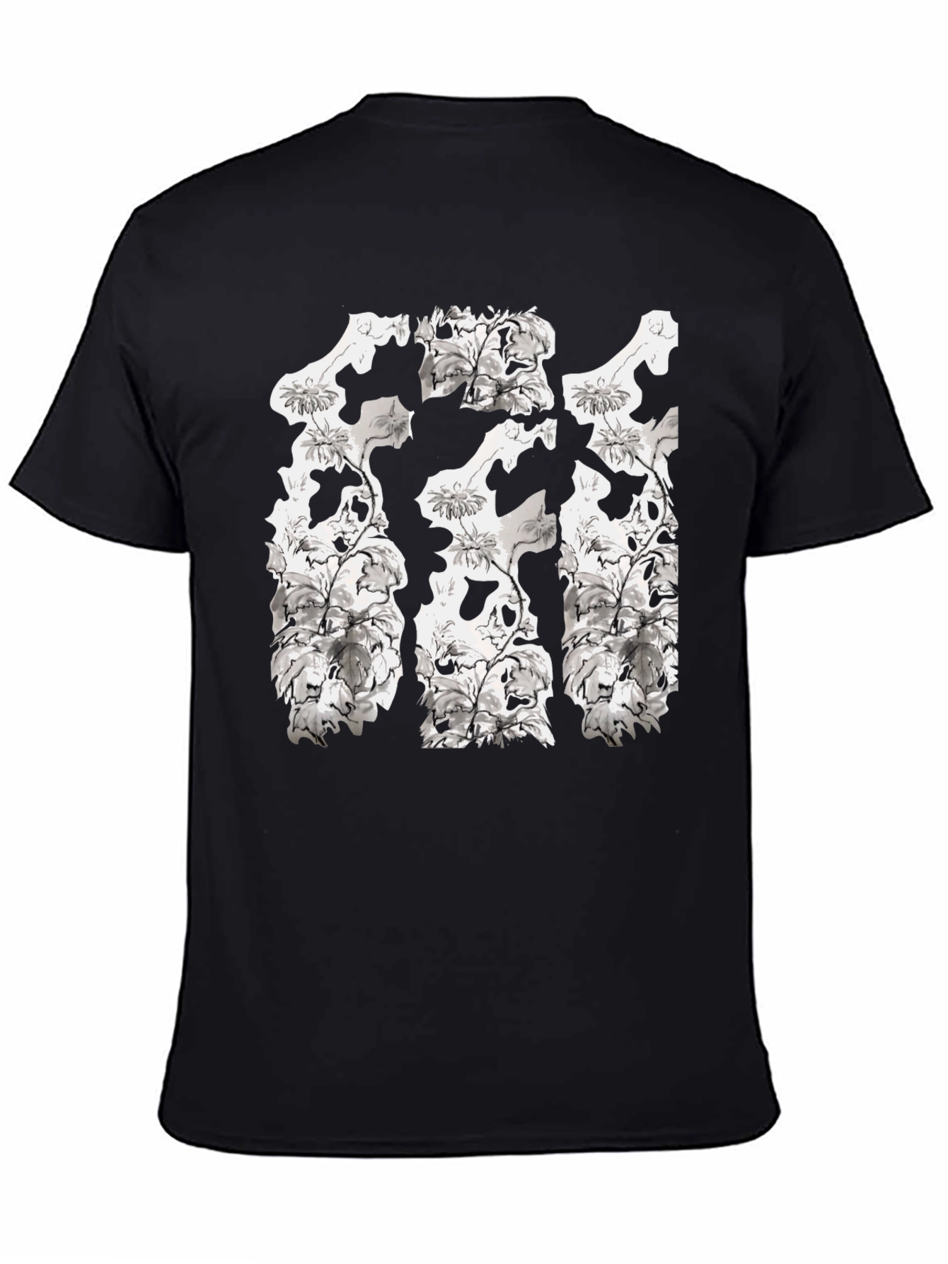 Black Floral Skull T-Shirt - Black view 4