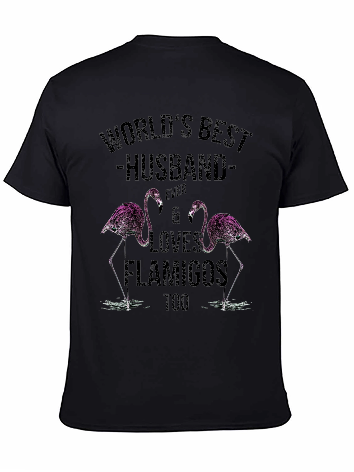Black World's Best Husband Flamingo Graphic T-Shirt view 4