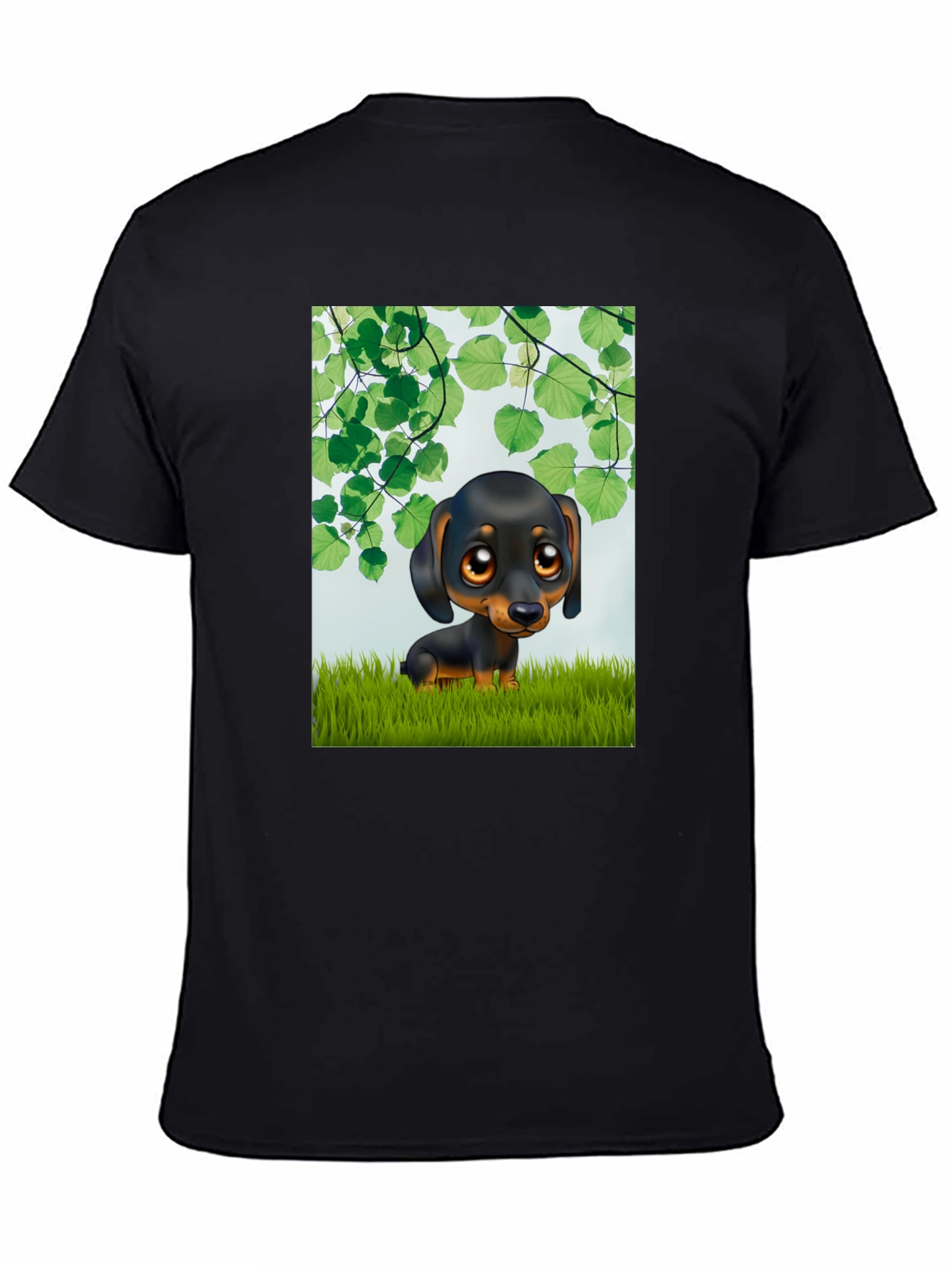 Black Cartoon Dachshund T-Shirt - Cute Dog Graphic Tee view 4