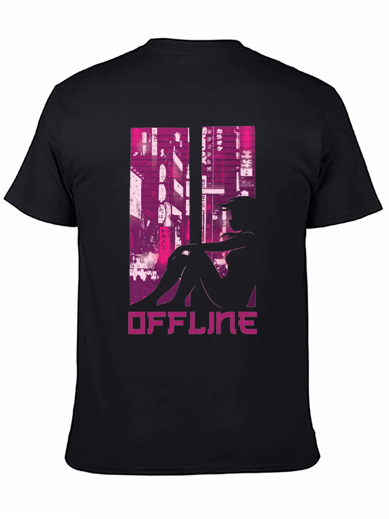 Black Offline Cyberpunk Style Graphic Tee view 4