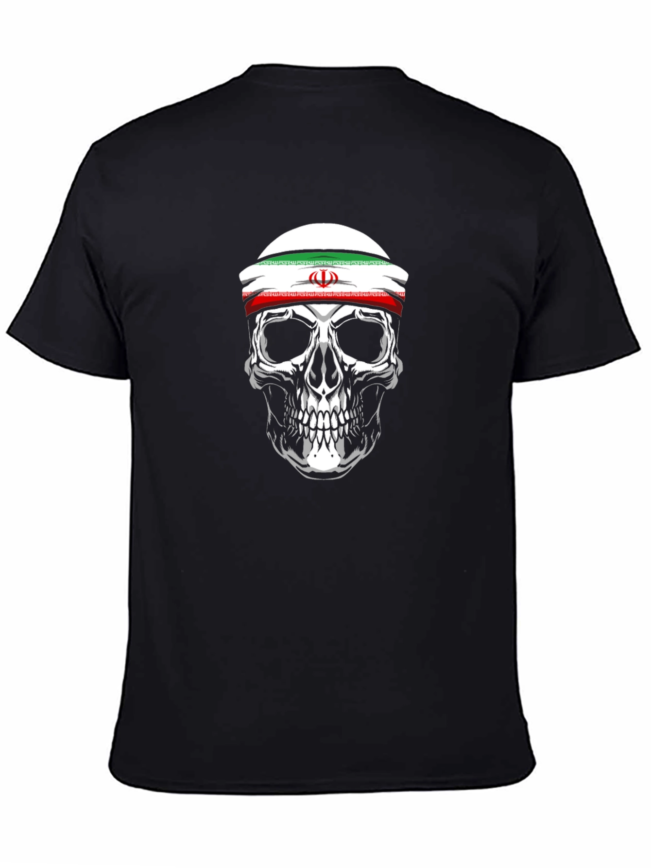 Black Skull with Iran Flag Headband Black T-Shirt view 4