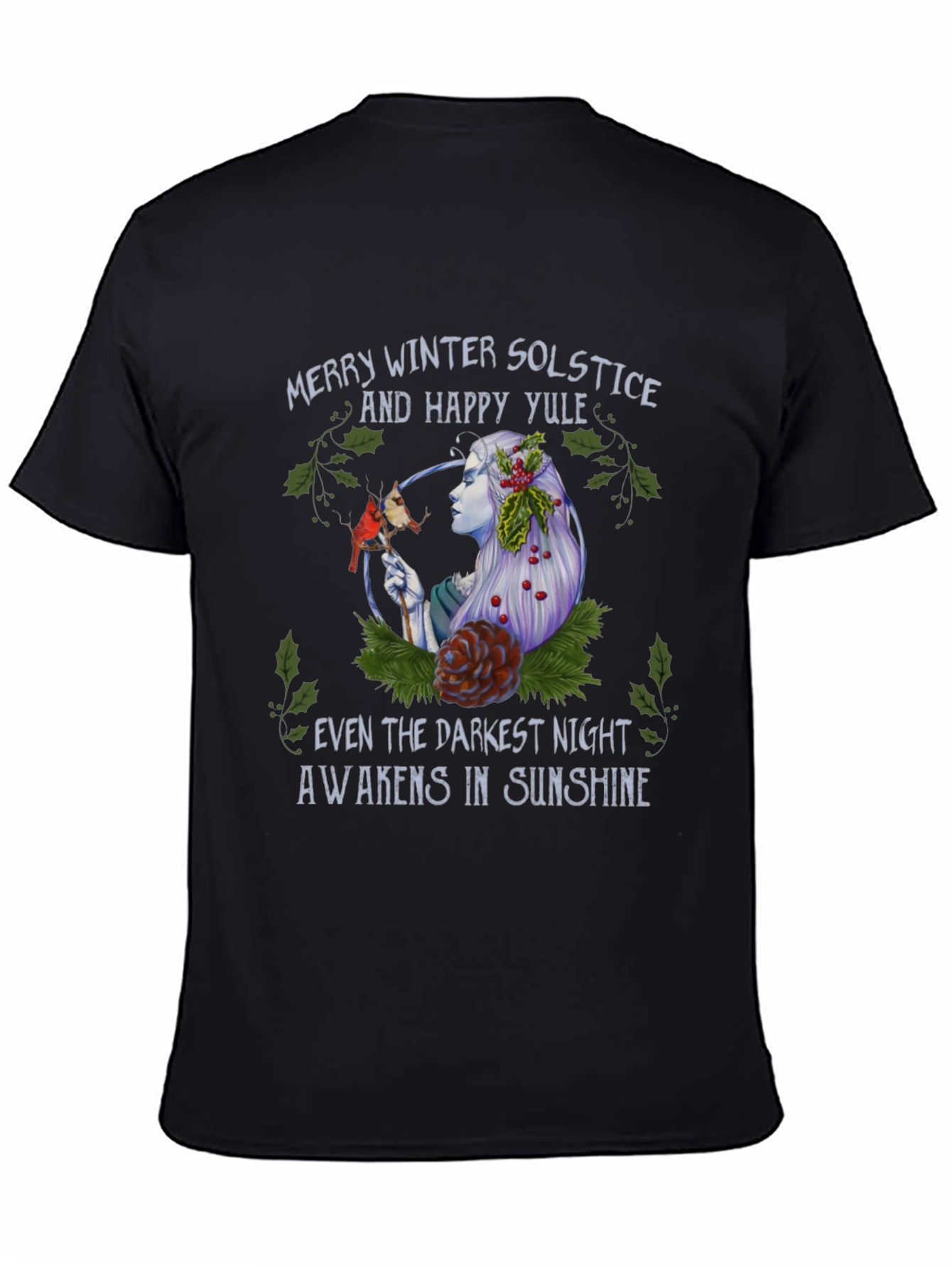 Black Winter Solstice & Happy Yule Graphic T-Shirt view 4