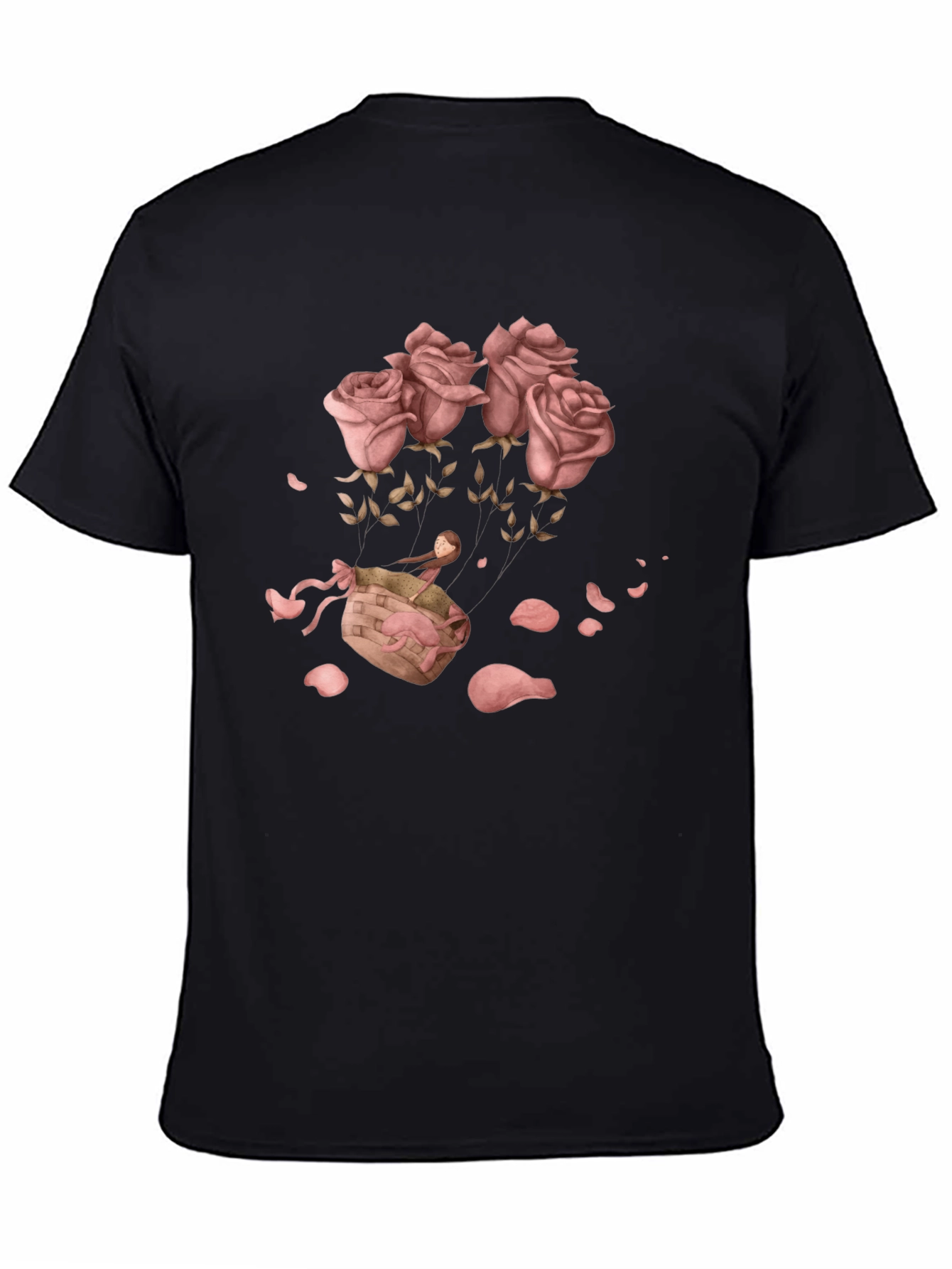 Black Floral Graphic T-Shirt - Rose Basket Design view 4