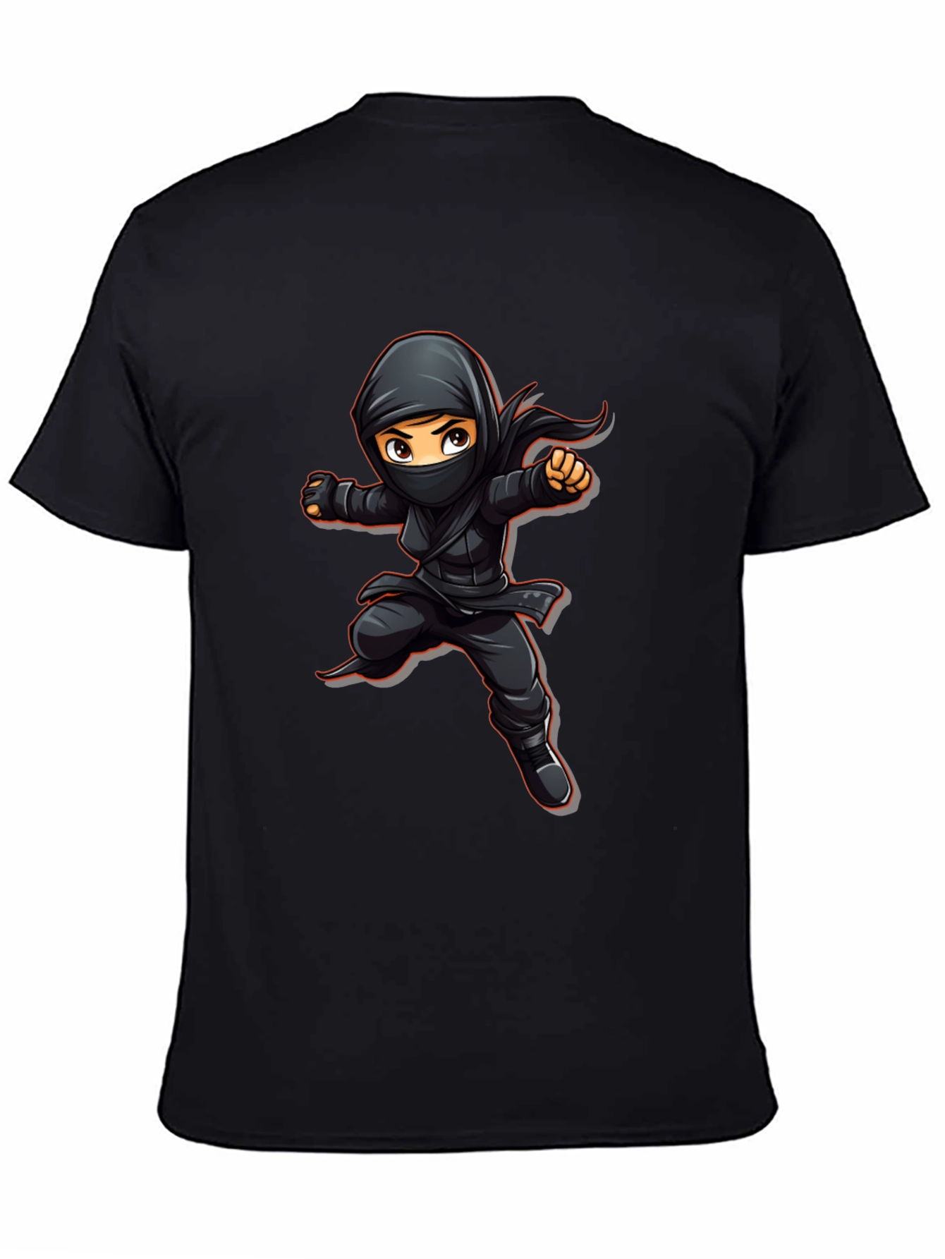 Black Ninja Cartoon Graphic Black T-Shirt view 4