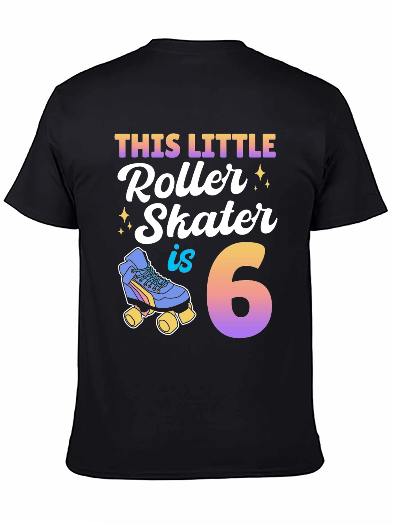 Black This Little Roller Skater is 6 Birthday Shirt view 4
