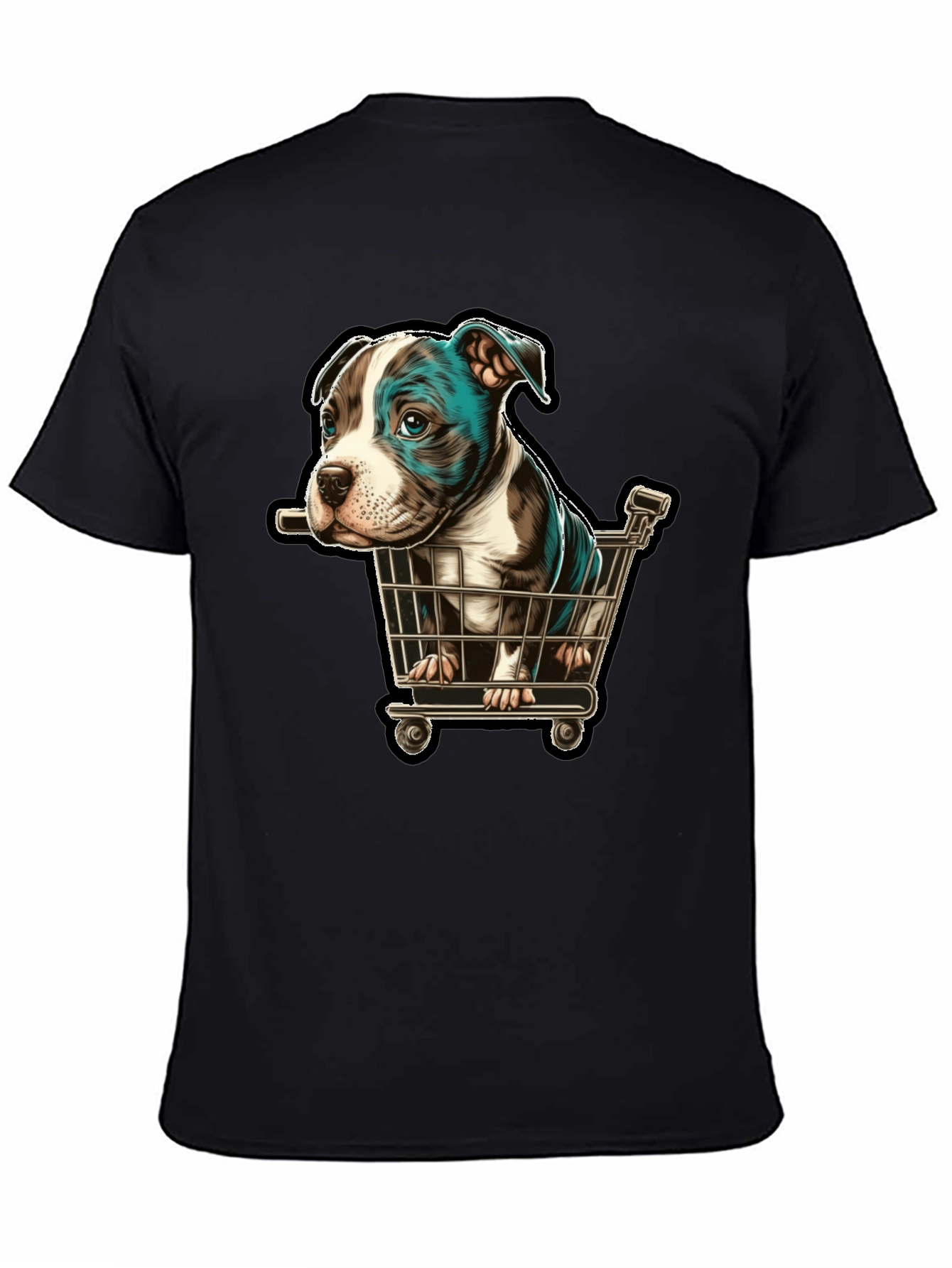 Black Puppy in Cart Graphic T-Shirt view 4