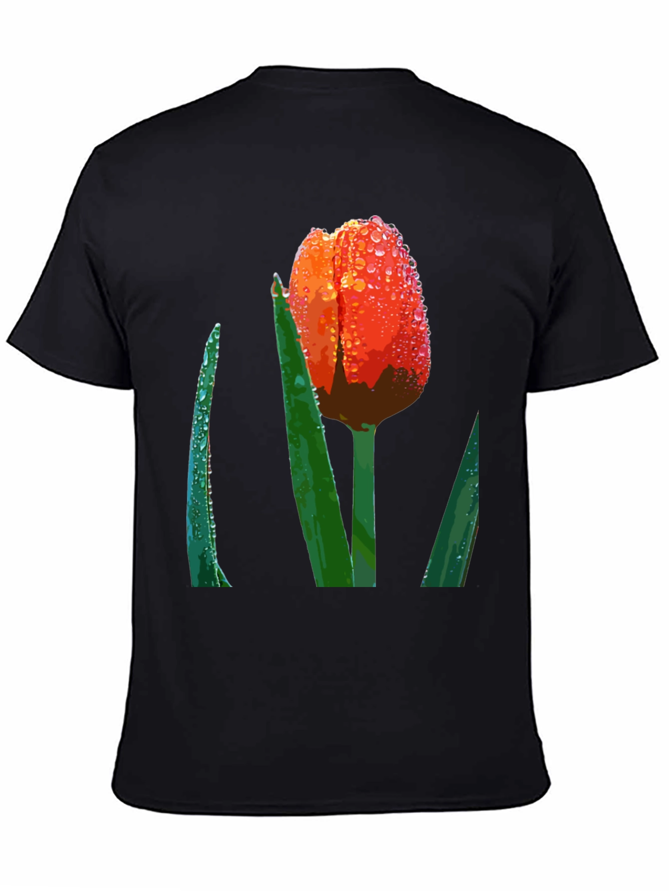 Black Tulip Dewdrop Graphic Tee - Unique Floral Design view 4