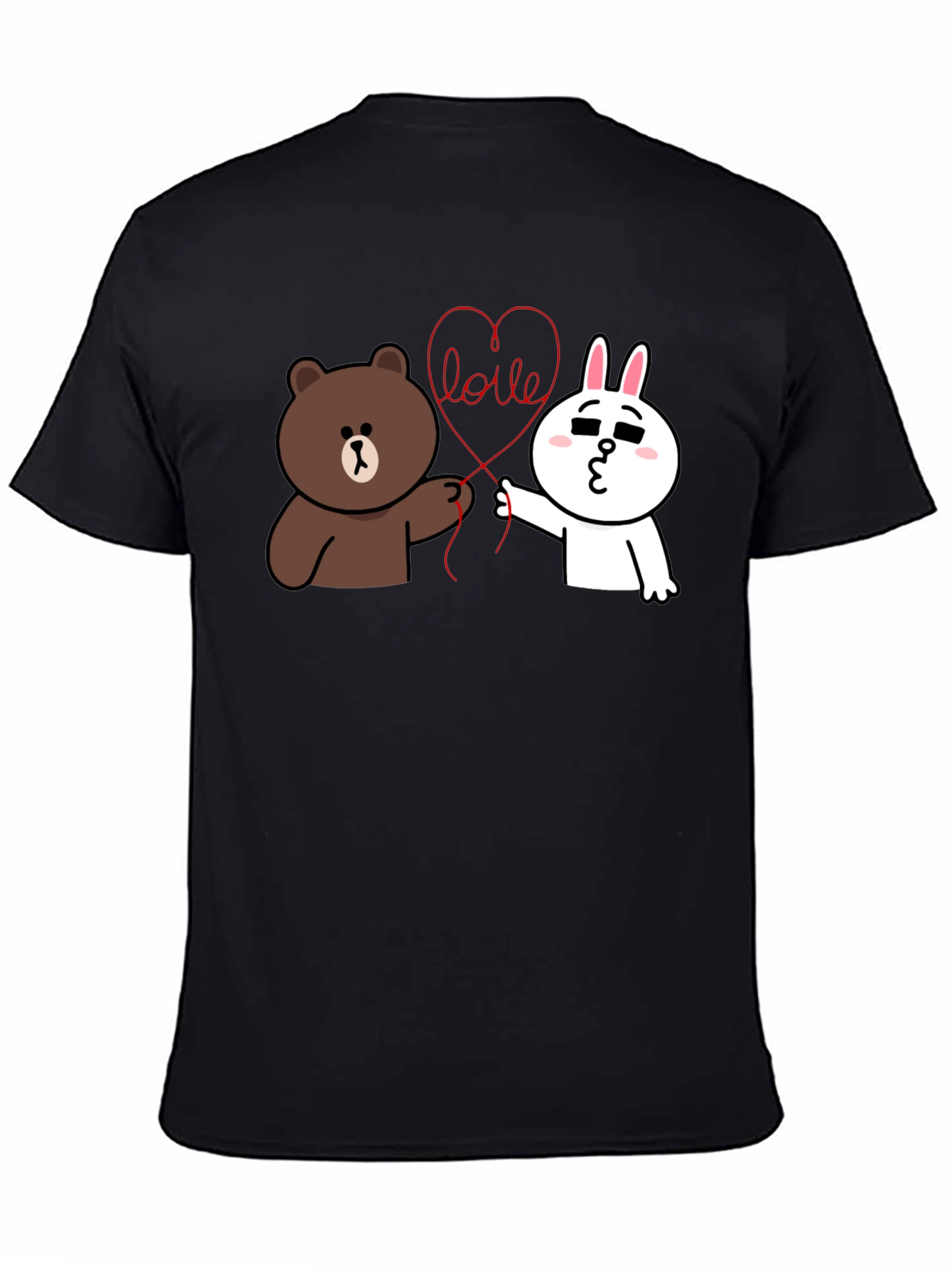 Black Cute Cartoon Love Graphic Black T-Shirt view 4