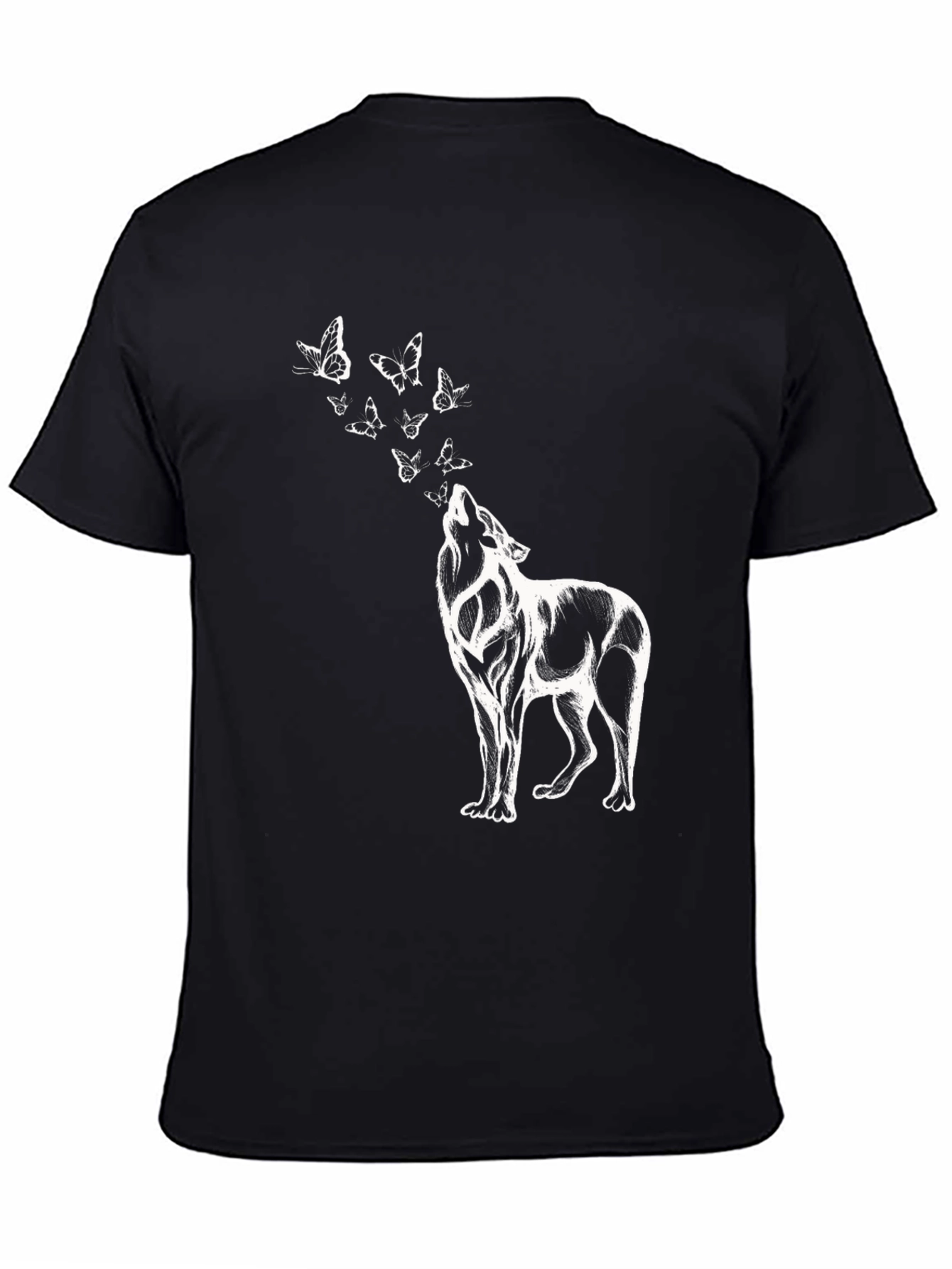 Black Wolf & Butterfly Graphic T-Shirt - Black view 4