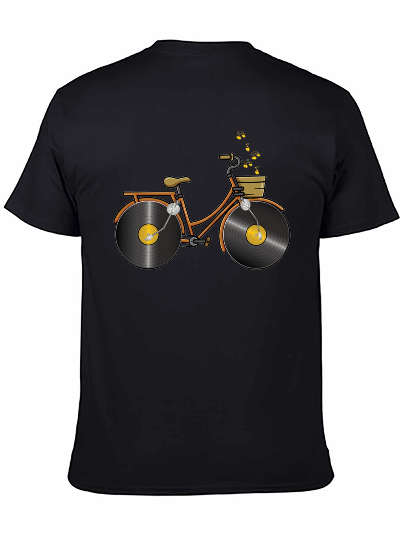 Black Unique Vinyl Record Bicycle Graphic T-Shirt view 4