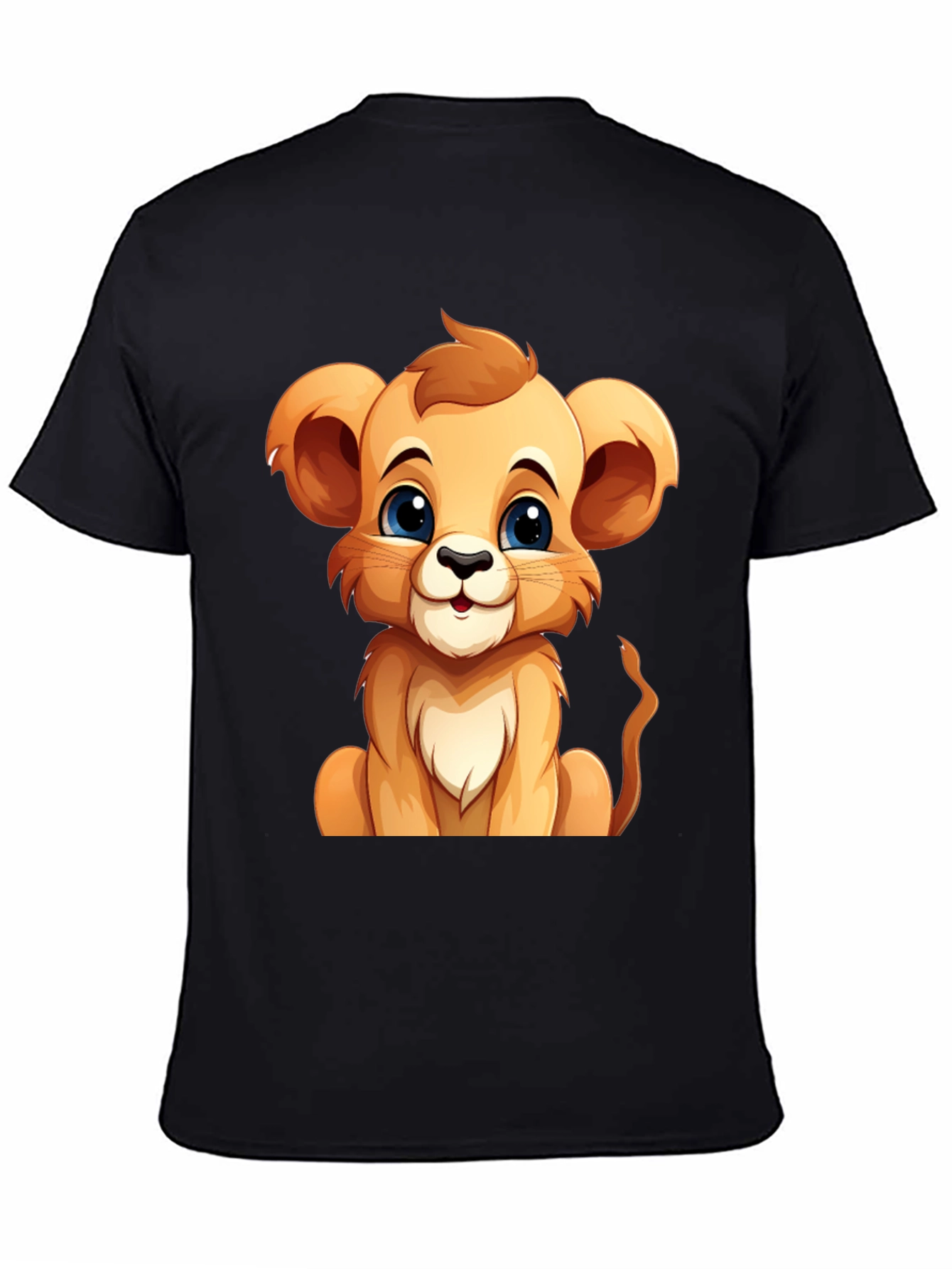 Black Cute Lion Cub Graphic Tee - Black Cotton T-Shirt view 4