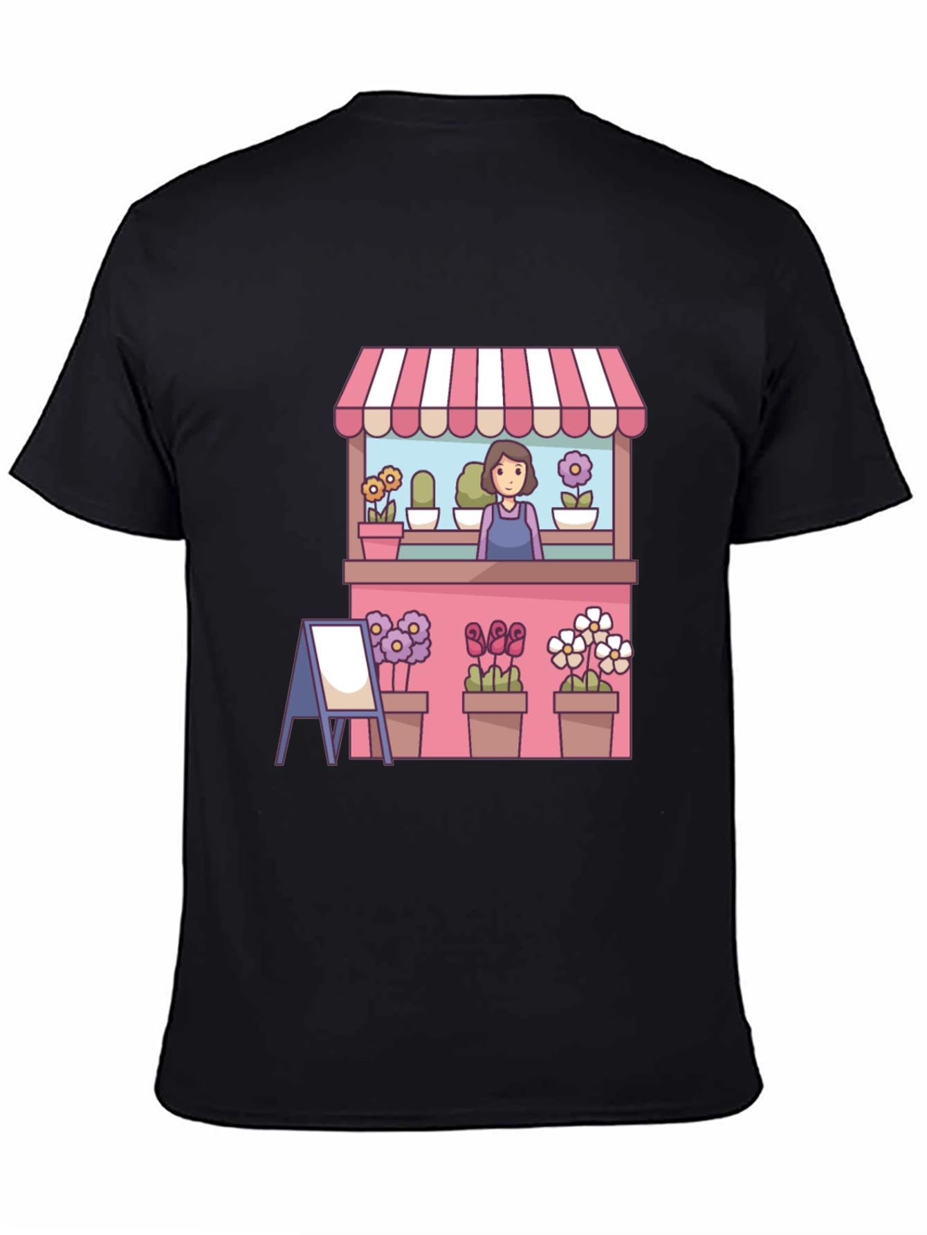 Black Florist Cartoon Graphic Tee - Black Casual T-Shirt view 4