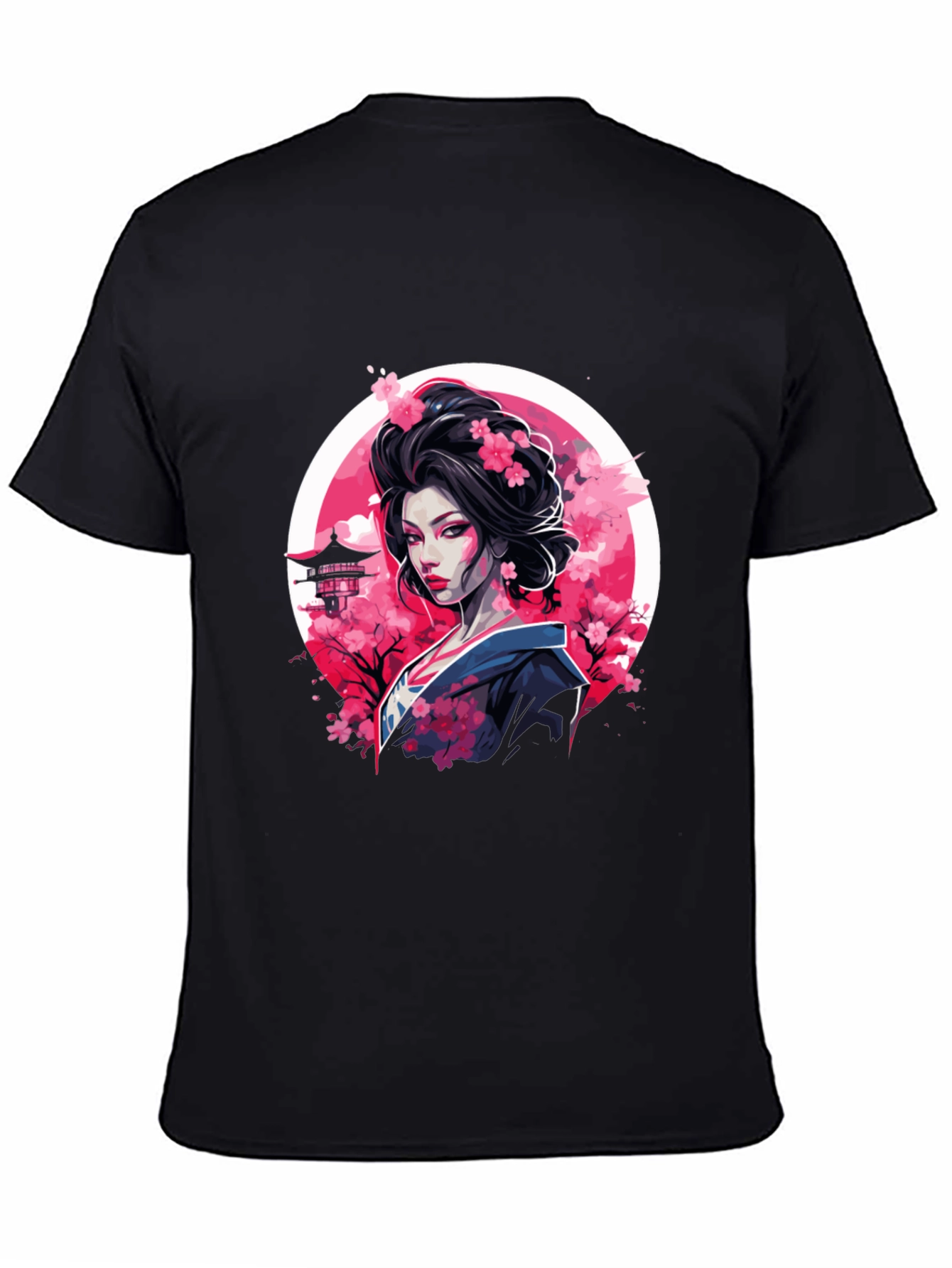 Black Geisha Cherry Blossom Black T-Shirt view 4