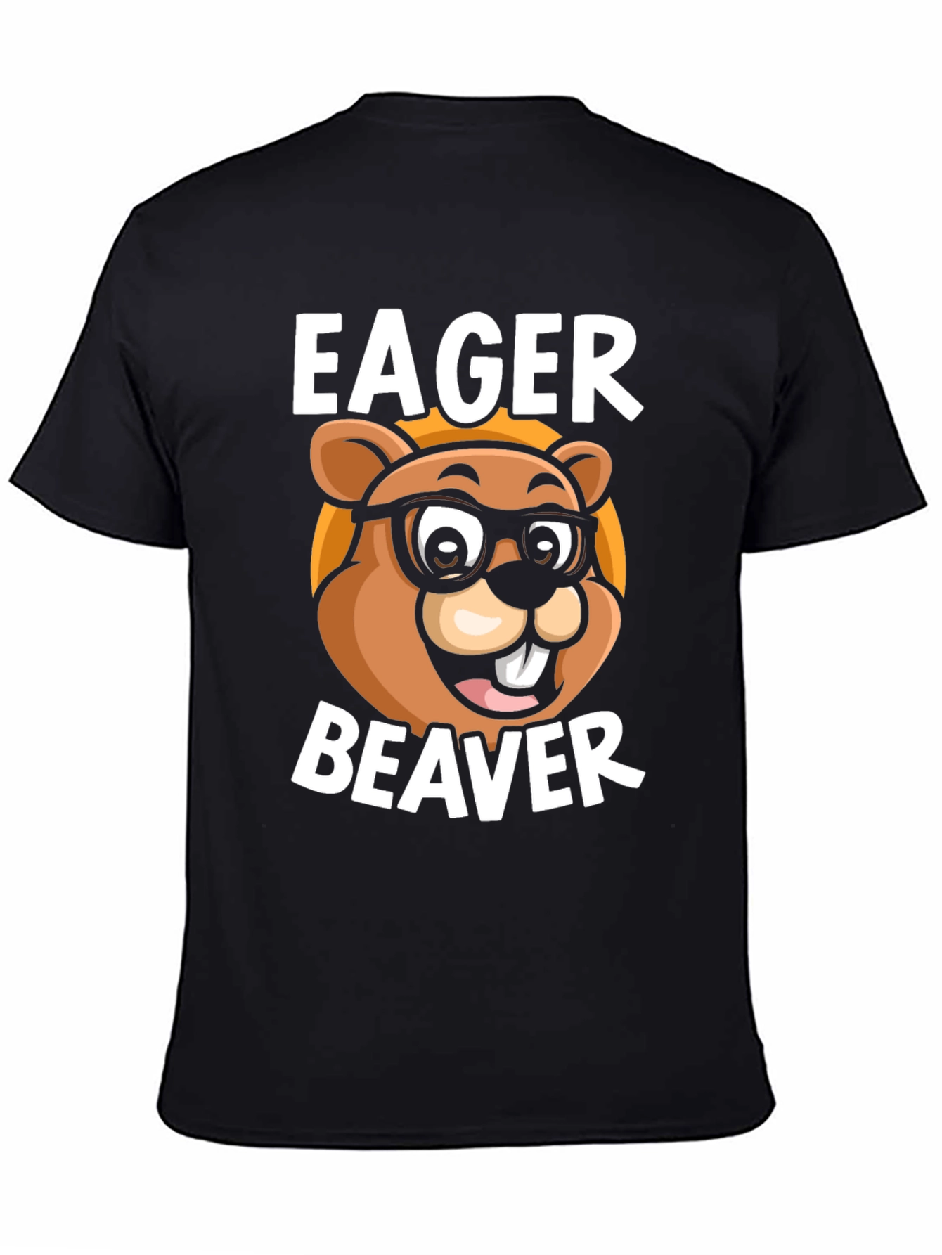 Black Eager Beaver Cartoon Graphic T-Shirt view 4