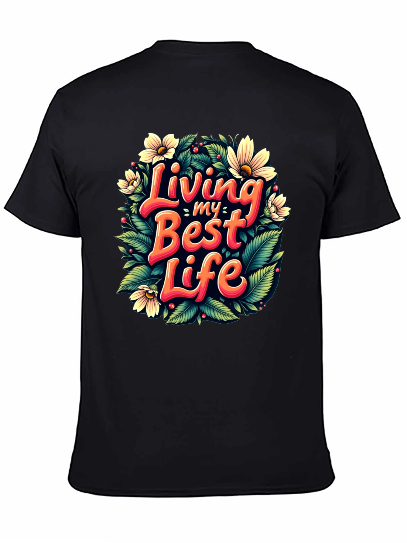 Black Living My Best Life T-Shirt - Floral Design view 4