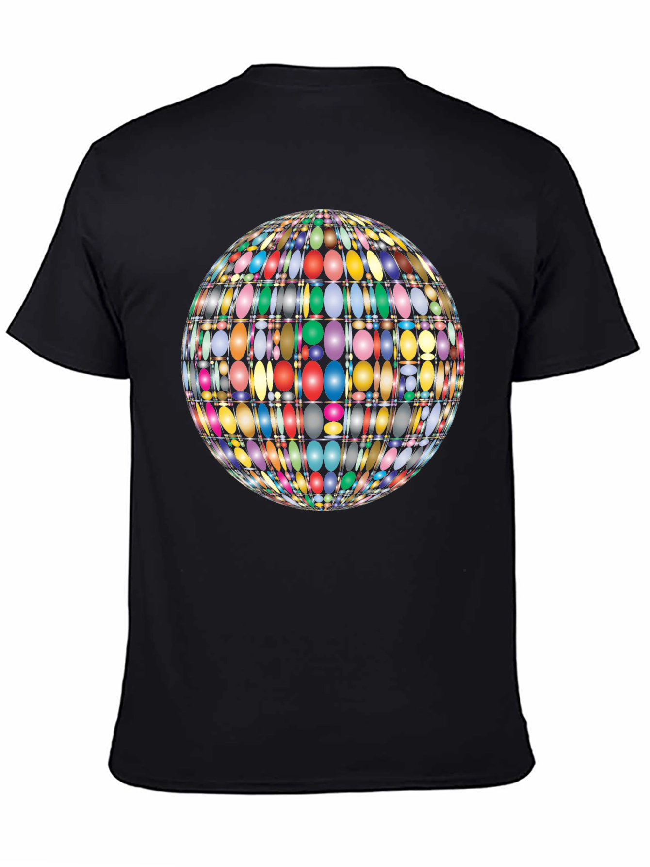 Black Colorful Oval Pattern Globe Men's Black T-Shirt view 4