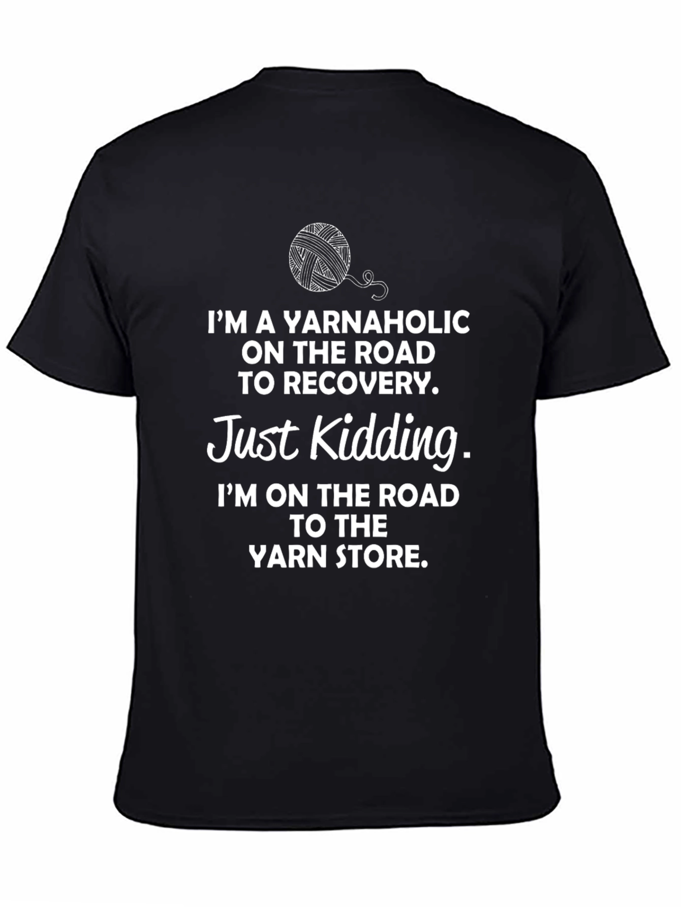 Black Yarnaholic T-Shirt - Funny Knitting Lover Tee view 4