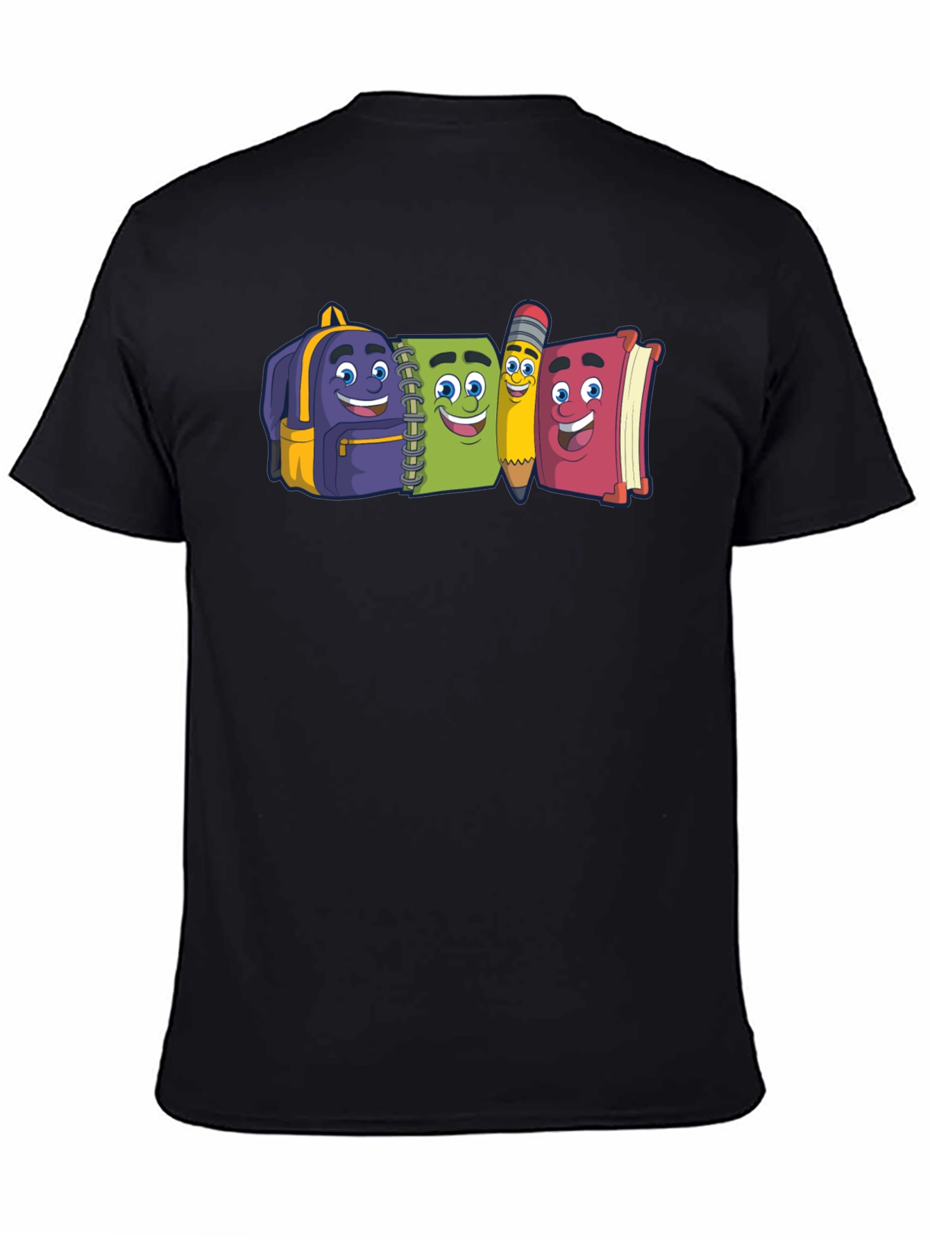 Black Cartoon School Supply Graphic Black T-Shirt view 4