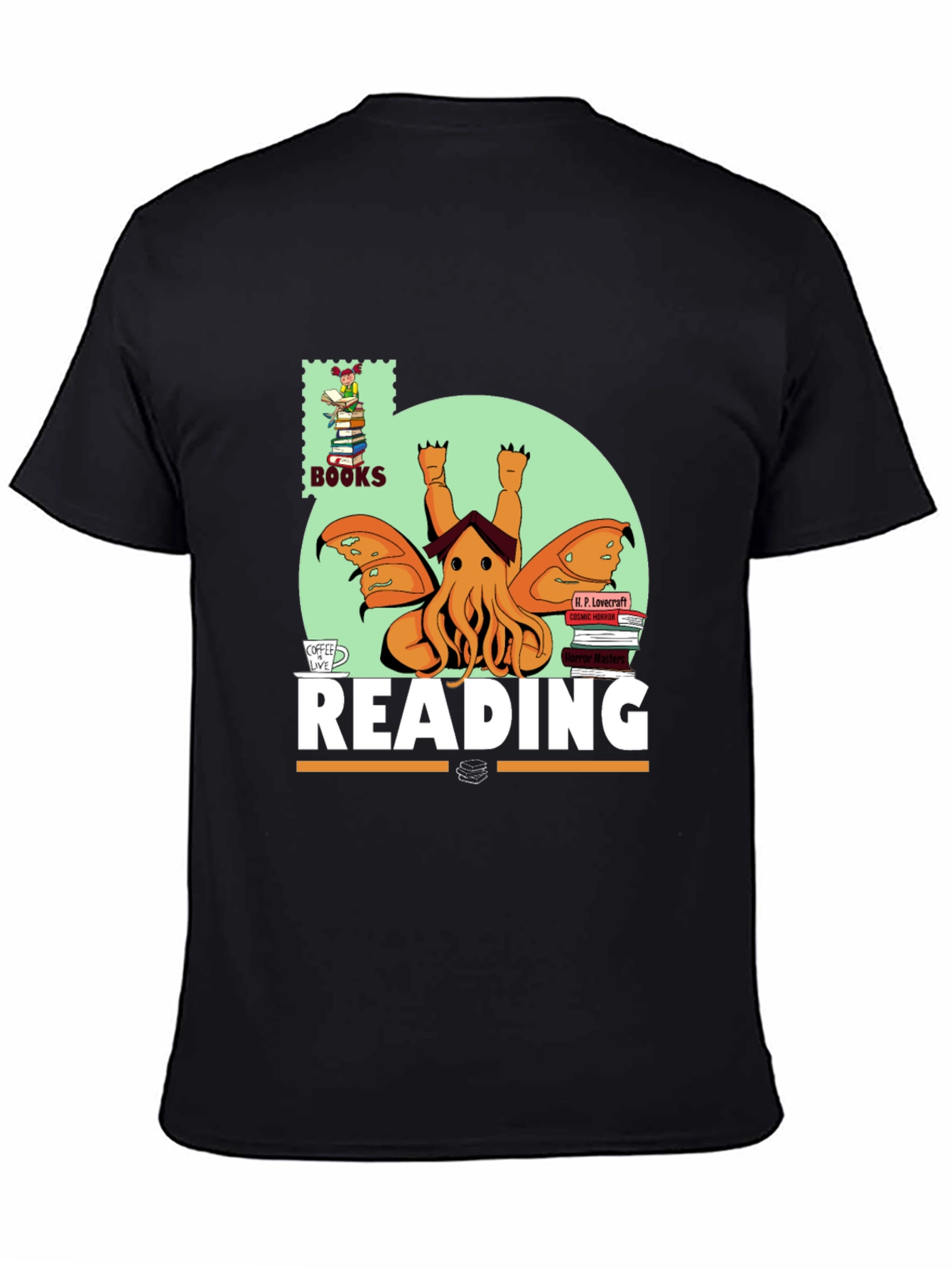 Black Lovecraft Reading T-Shirt - Cthulhu Book Lover view 4