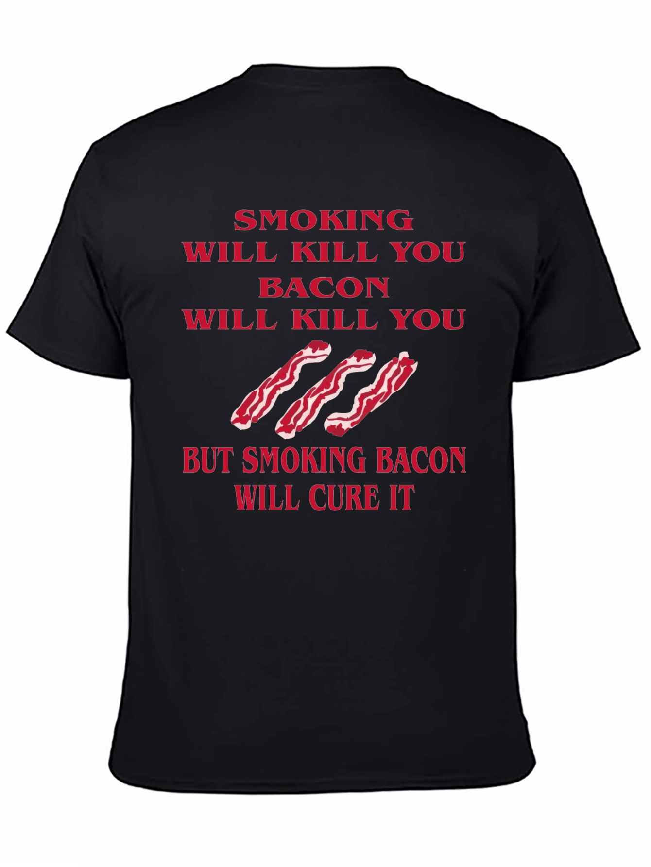 Black Funny Smoking Bacon Graphic T-Shirt view 4