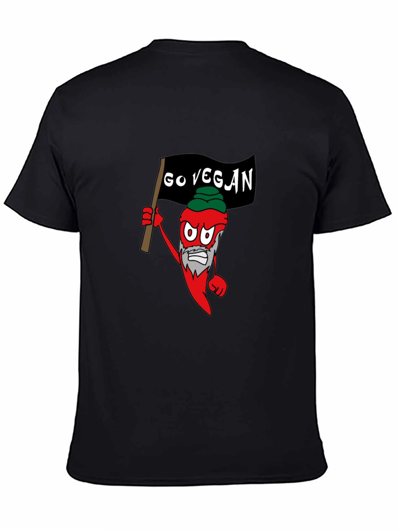 Black Go Vegan T-Shirt - Chili Pepper Cartoon Design view 4