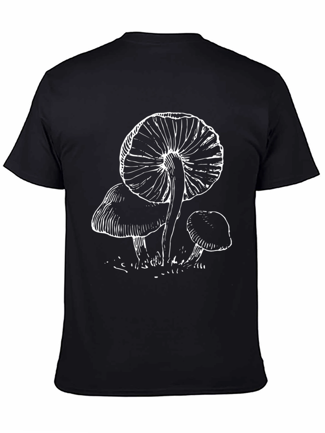 Black Mushroom Print Black T-Shirt - Nature Inspired Tee view 4