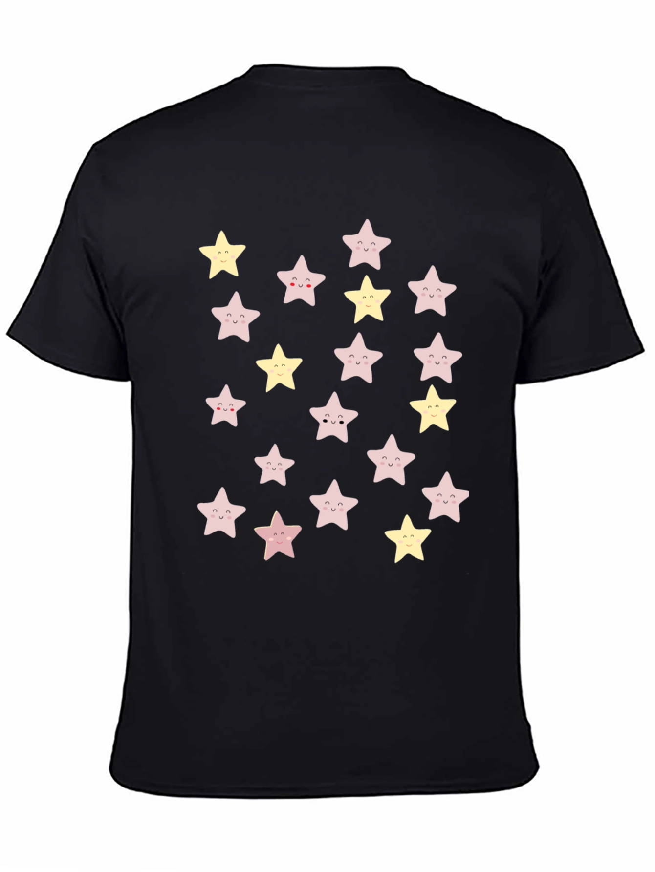 Black Cute Star Pattern Black T-Shirt view 4