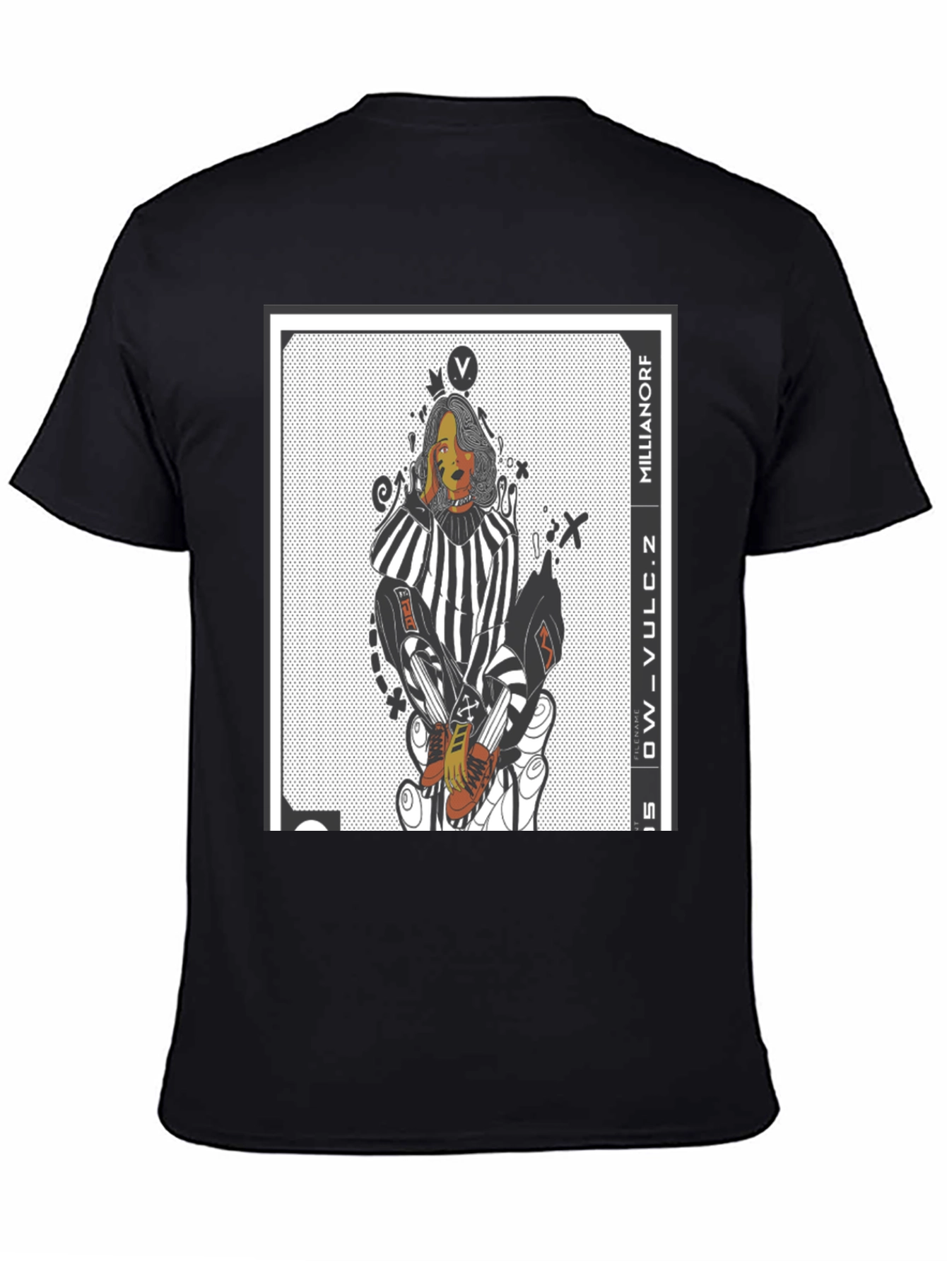 Black Edgy Graphic Print Tee - Millianorf Vulc Design view 4