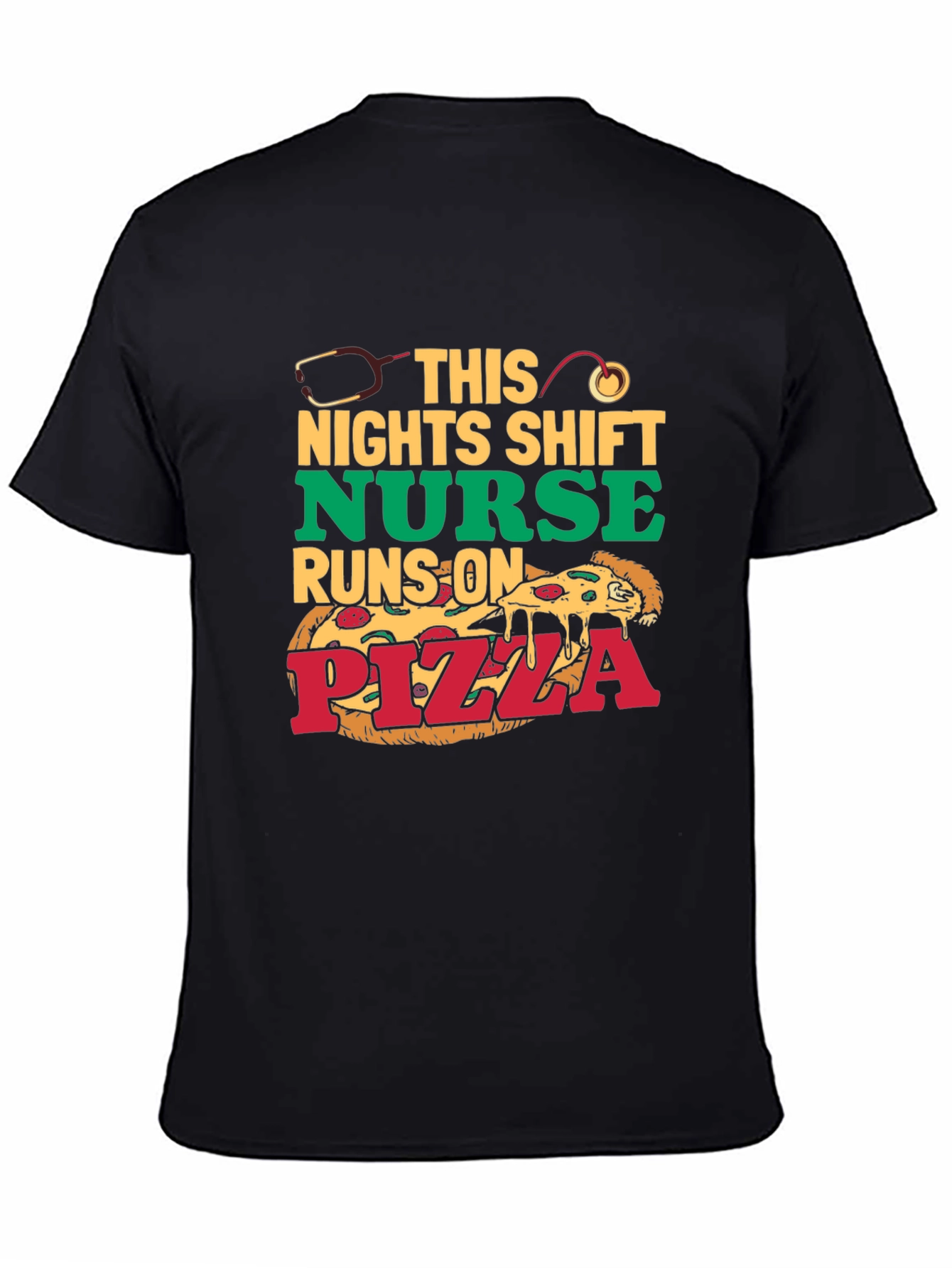 Black Nurse Pizza T-Shirt: Night Shift Humor view 4