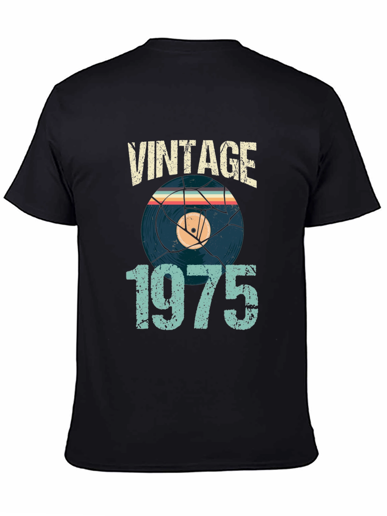 Black Vintage 1975 Record Graphic T-Shirt view 4