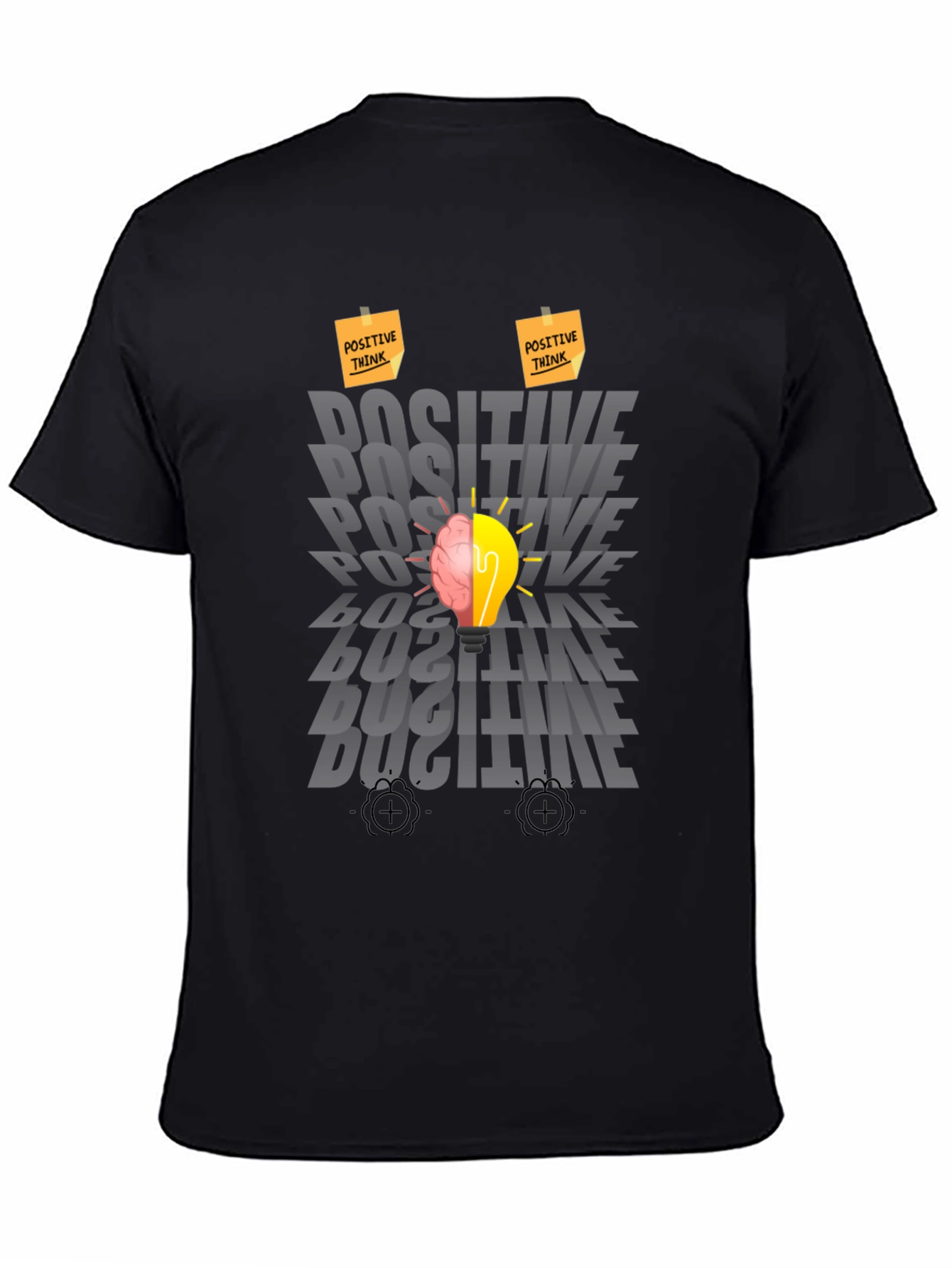 Black Positive Thinking Graphic Tee - Brain Lightbulb Design view 4